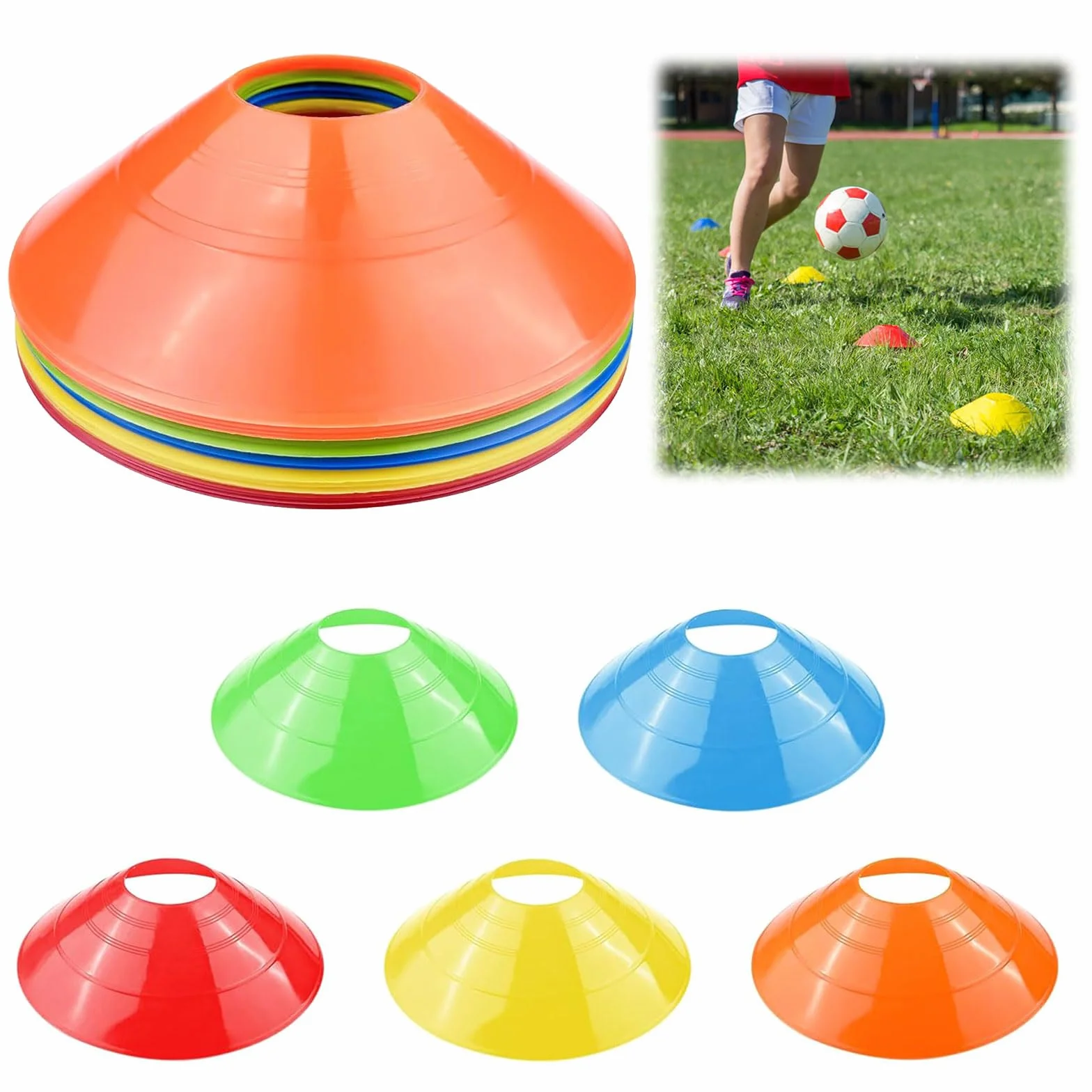 Lot de 15 Cônes d'Entraînement en PE Souple - 5 Couleurs Vives pour Football, Rugby, Fitness