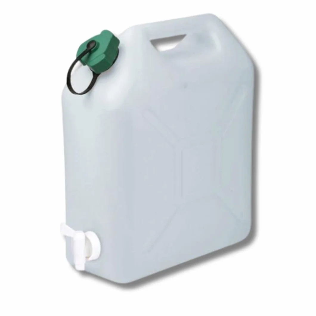 Bidon à Eau 10 L Jerrican Extra Fort avec Bouchon Simple et Robinet Certifié Contact Alimentaire 29 x 14 x 35 cm Naturel