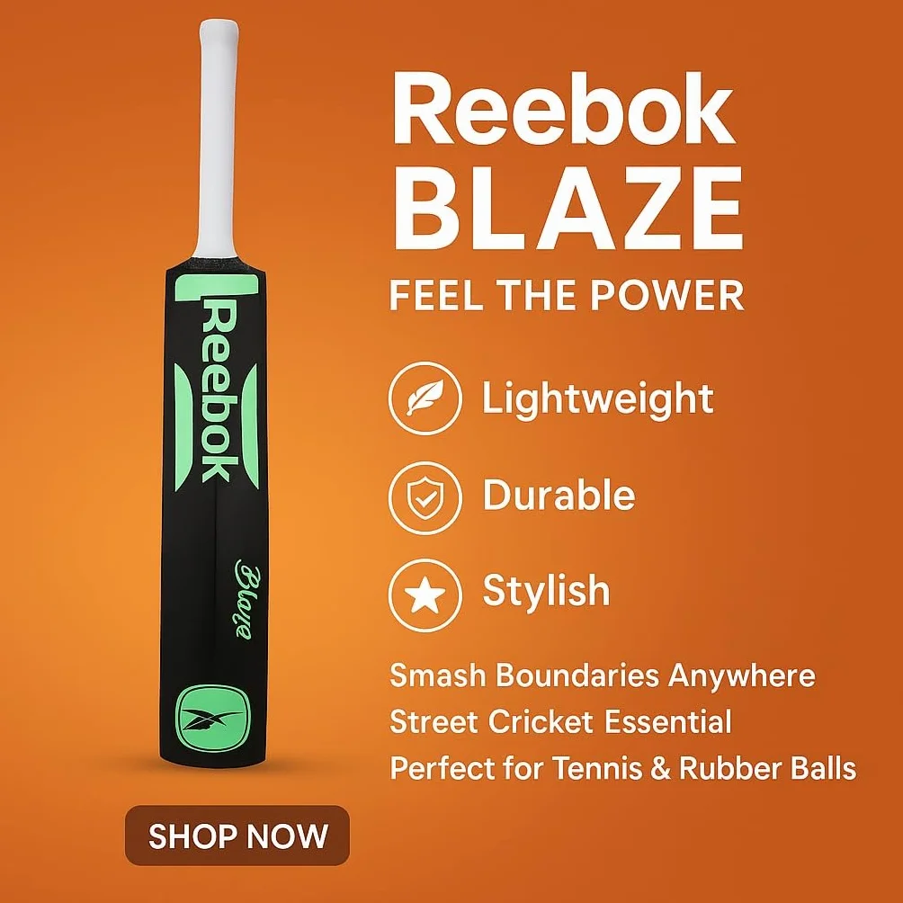 Reebok Blaze Batte de cricket en plastique 86,4 x 11,4 cm PVC léger design durable vert