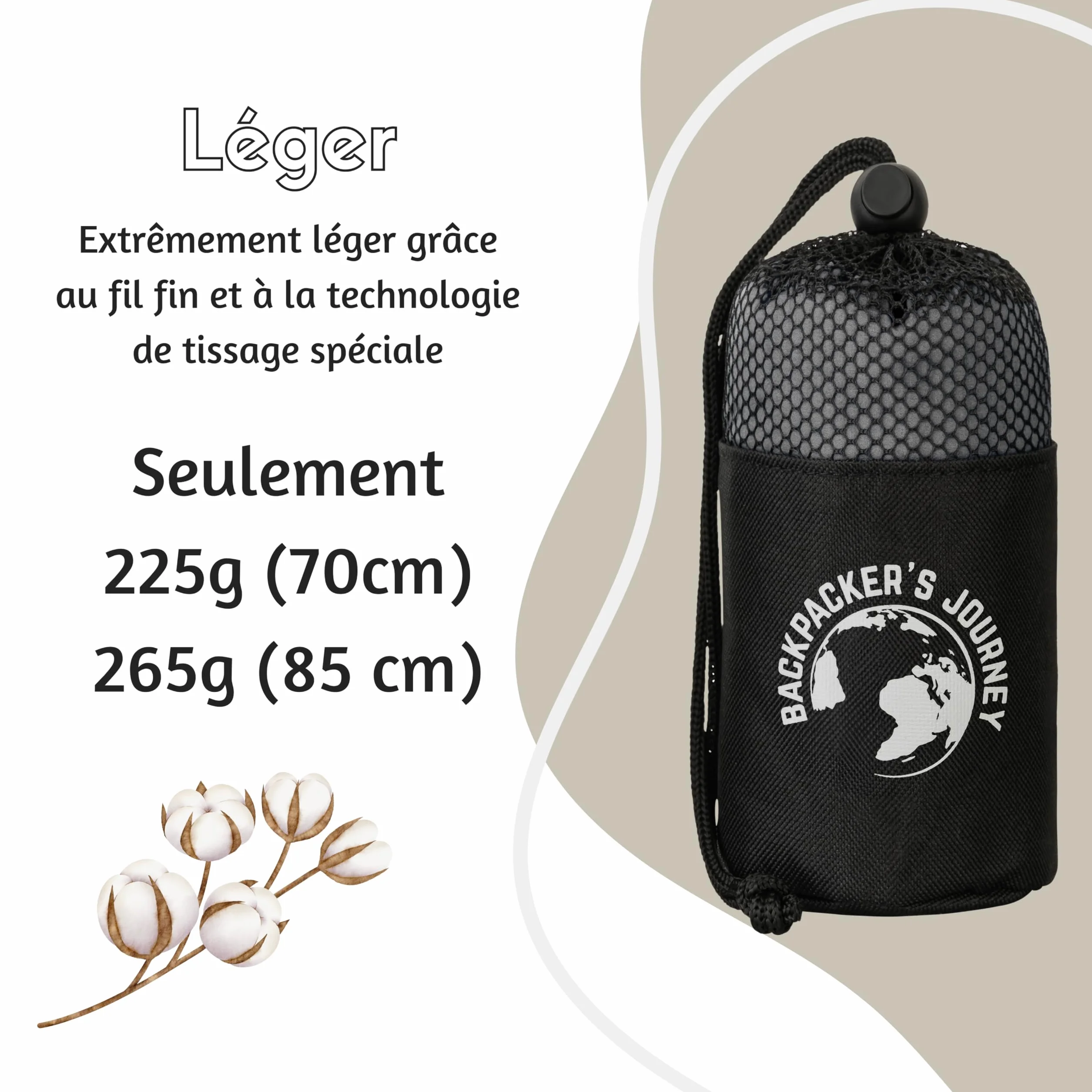 Drap de Sac de Couchage Ultra léger 100% Coton 225 g sans Fermeture éclair