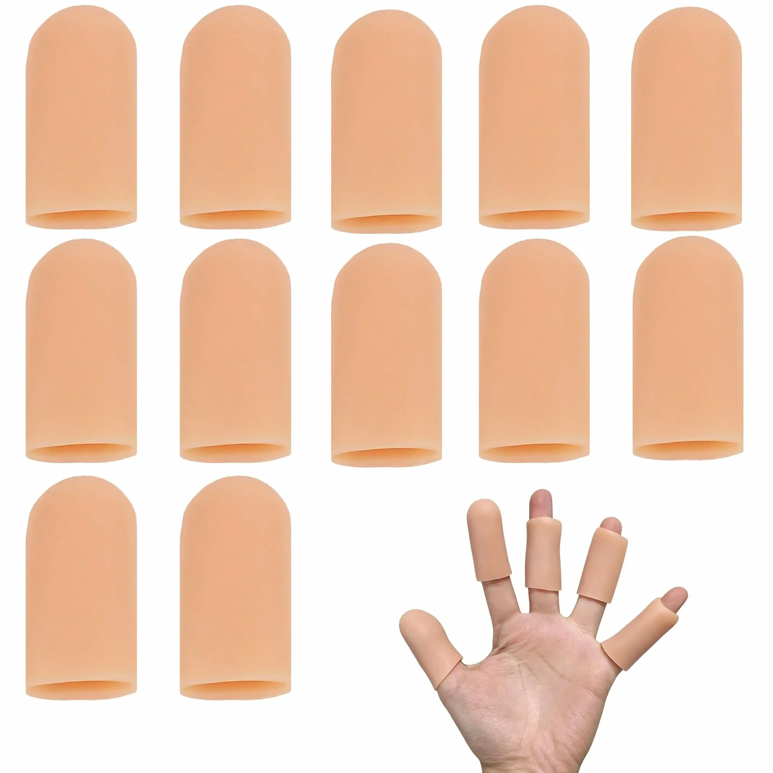 Protège-Doigts en Silicone 12 PCS, Pansements Doigts Imperméables, Protection du Bout des Doigts, Couleur Chair