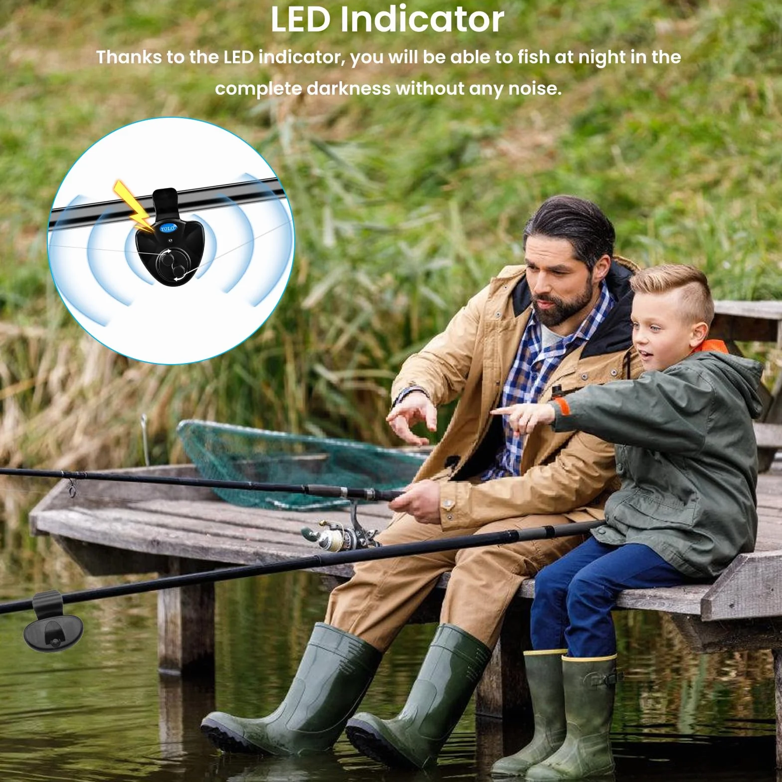 Détecteurs de touche électroniques pour la pêche Lot de 4 avec indicateur LED et vibration sensible