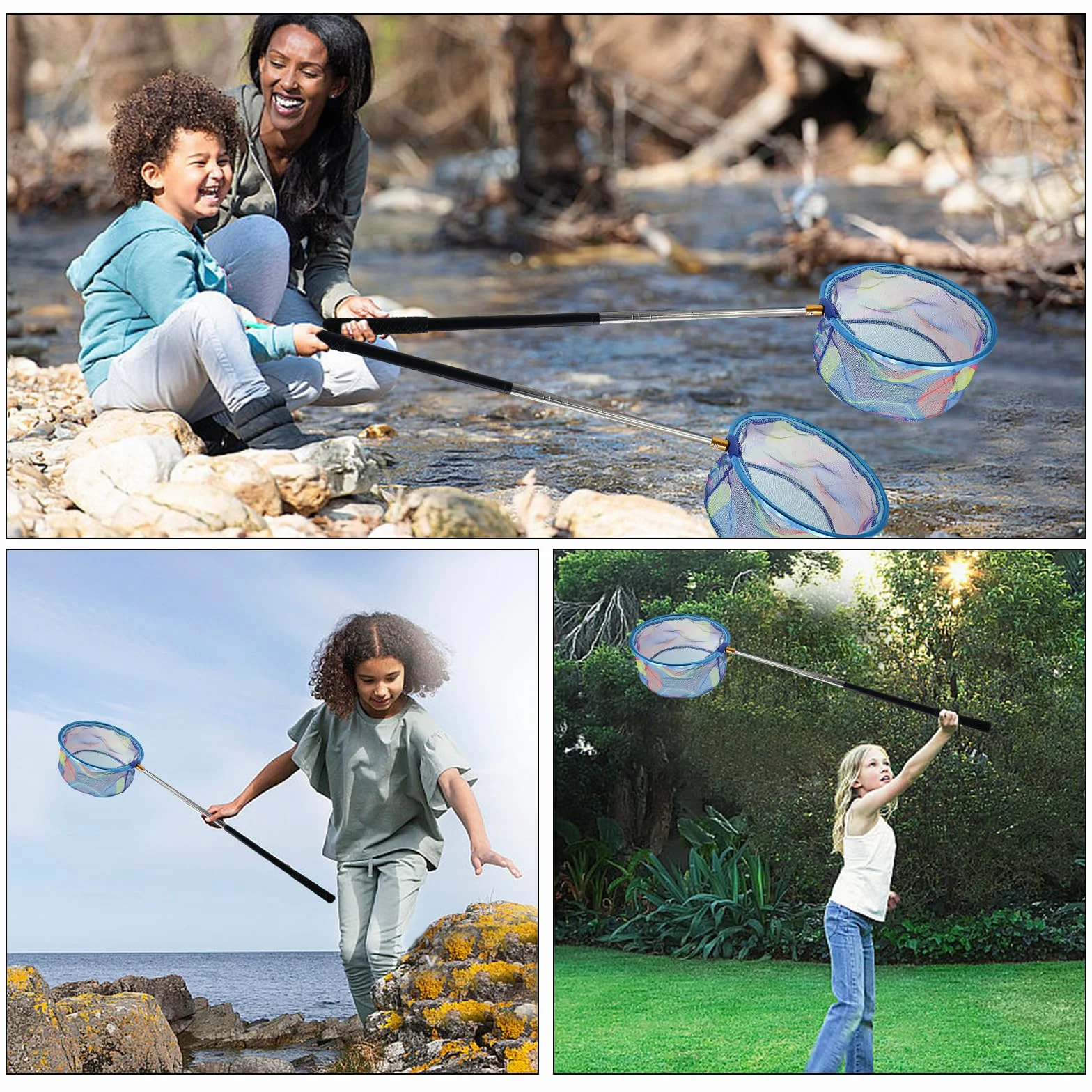 Filet Papillon 41-150 cm Filet de Pêche Extensible Epuisette Enfant avec Manche Télescopique