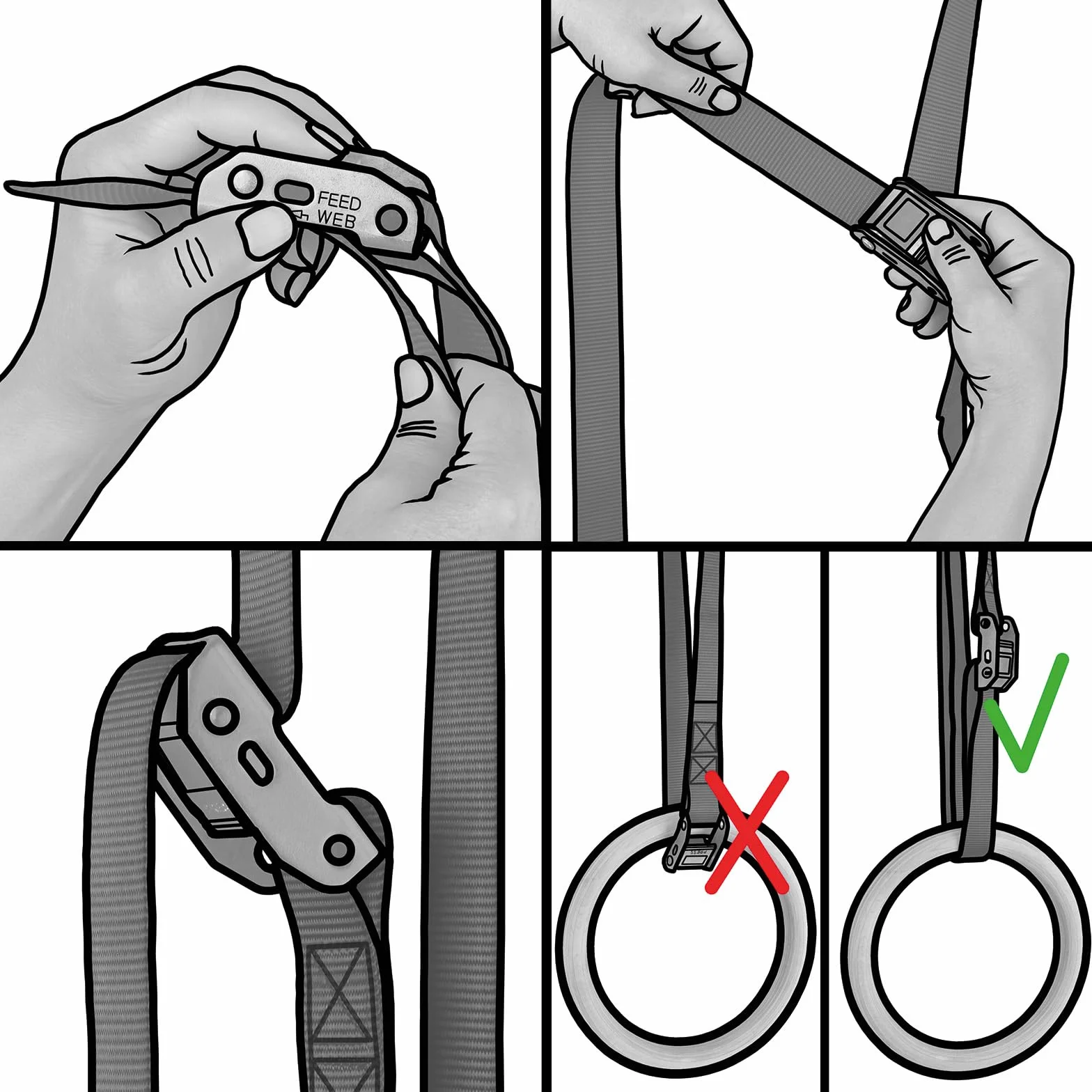 ALPIDEX Anneaux de Sport et de Gymnastique avec Fixation de Porte et Sangle