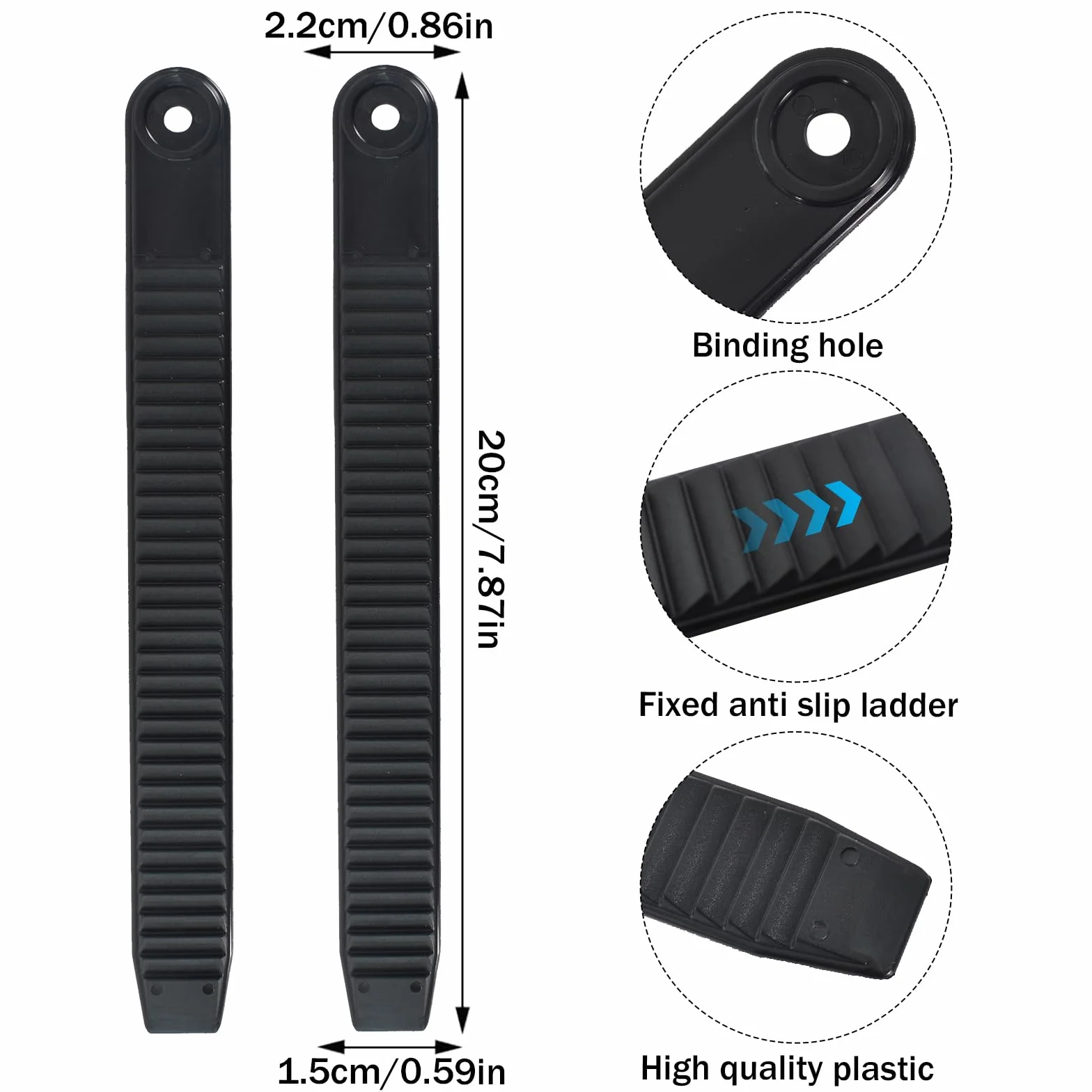 Sangles de Cheville Snowboard 20cm Noires, Fixation d'Échelle de Remplacement