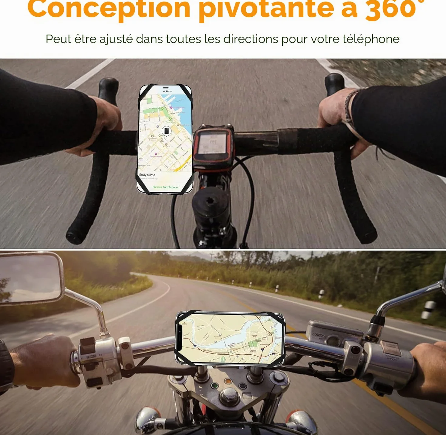 Uchwyt na telefon rowerowy z amortyzacją drgań 360° kompatybilny iPhone 17/16/15/14/13/12/11 Pro Max smartfon 4.5"-7.0" czarny