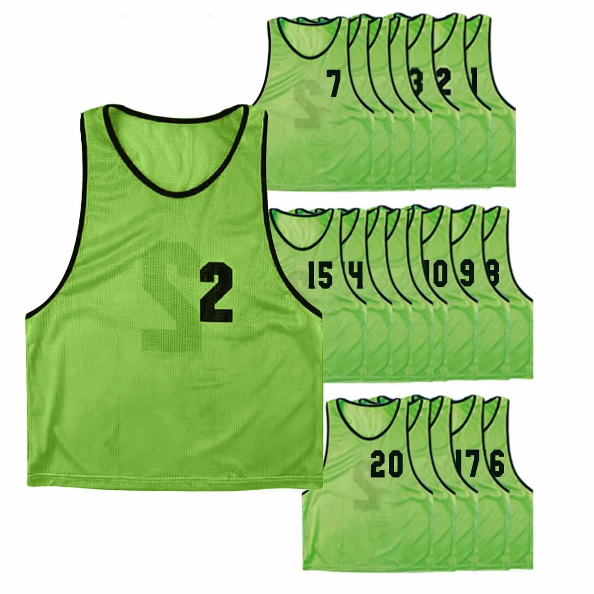 PEGANE Lot de 20 chasubles numérotées Recto-Verso Taille Large Vert Gilet d'entrainement