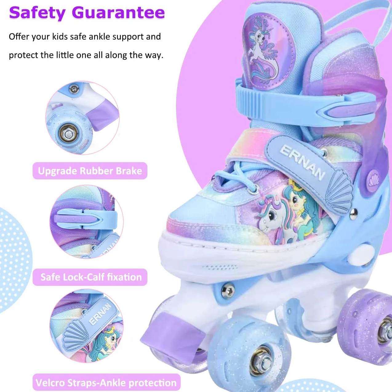 ERNAN Roller Enfant Filles Garçons Patin à Roulettes 4 Taille Réglable 8 Roues Lumineuses Débutants