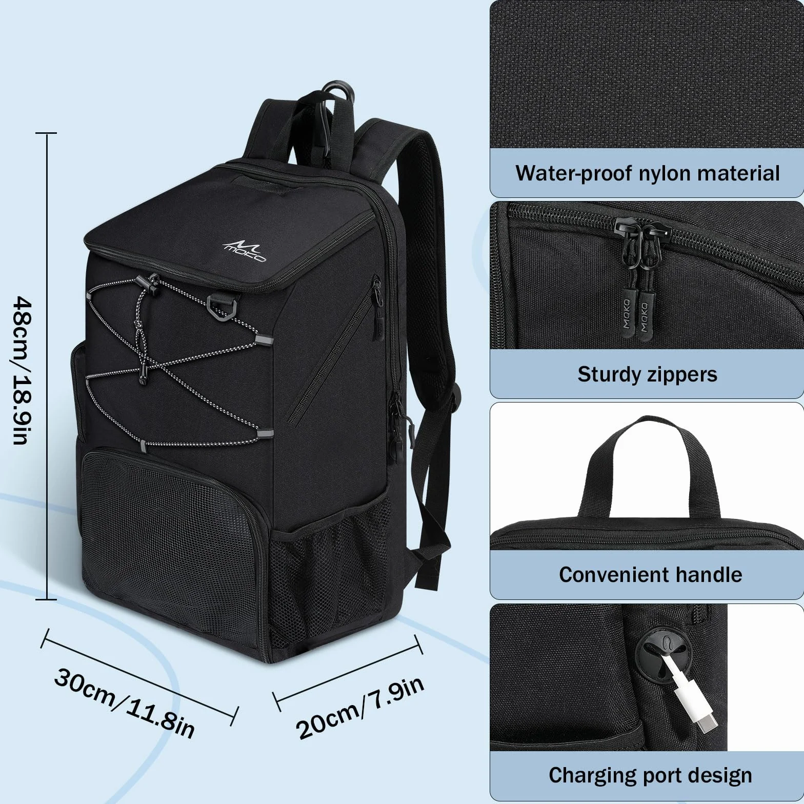 MoKo Sac de basket-ball avec sac à chaussures respirant, plusieurs poches et crochet de clôture caché