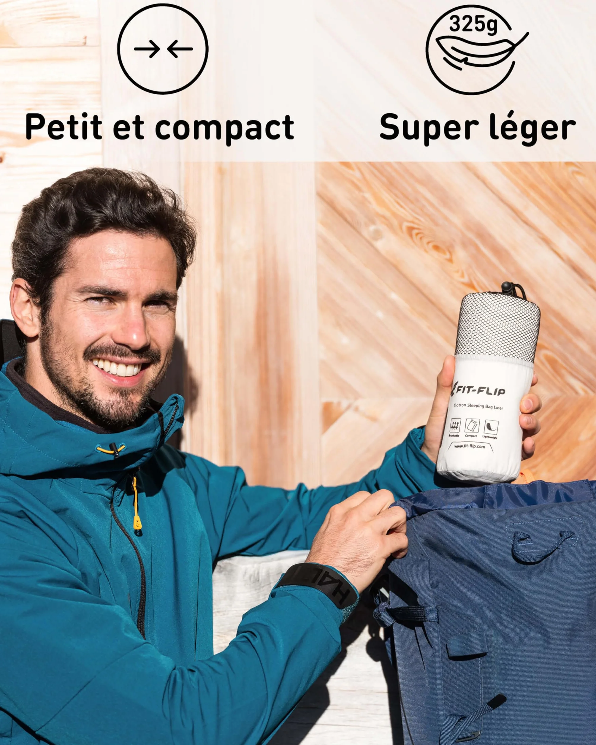 Fit-Flip Drap de Sac de Couchage Coton Microfibre 1 Personne Léger Voyage