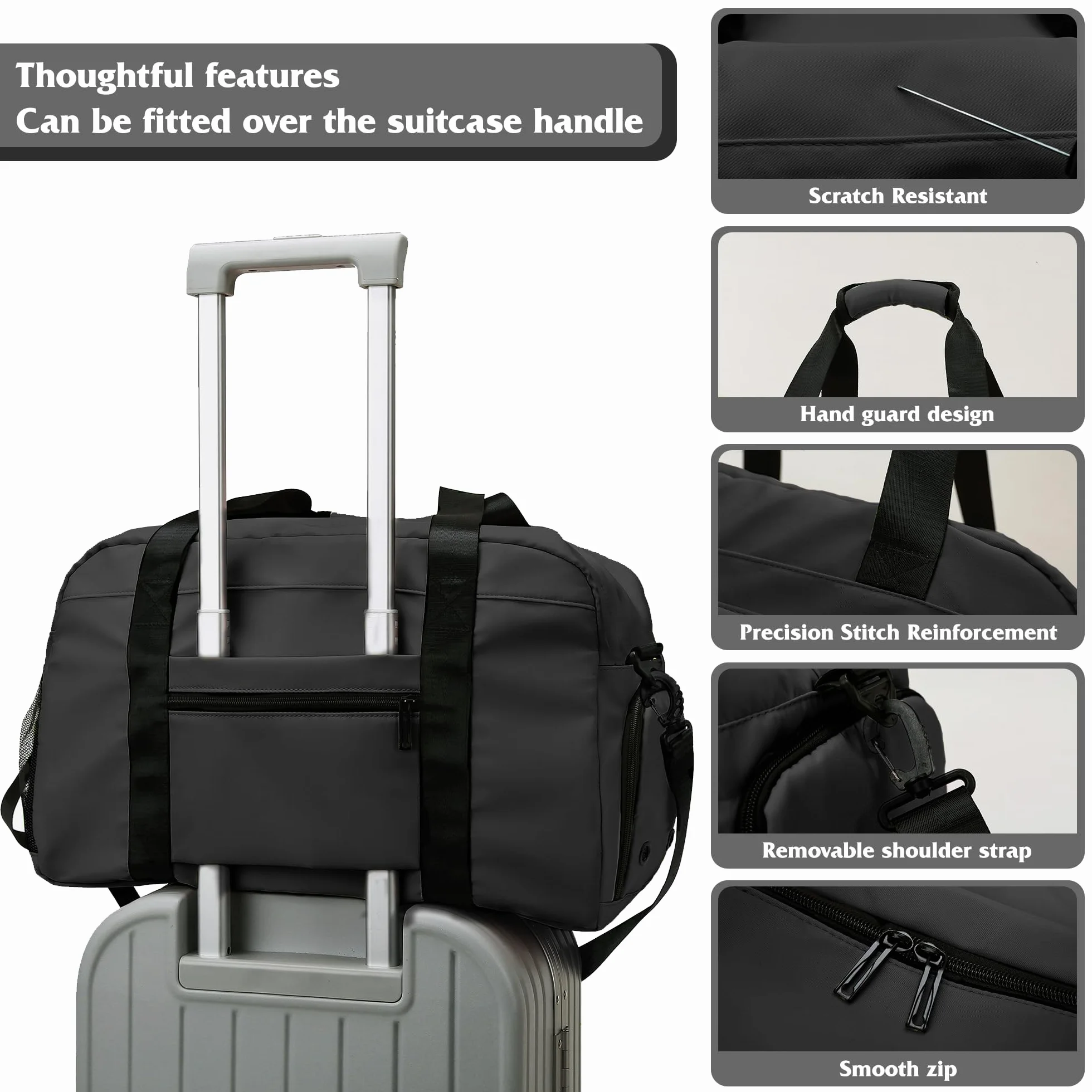 Sac de Sport Femme Homme avec Compartiment à Chaussures, Sac de Voyage Imperméable Noir