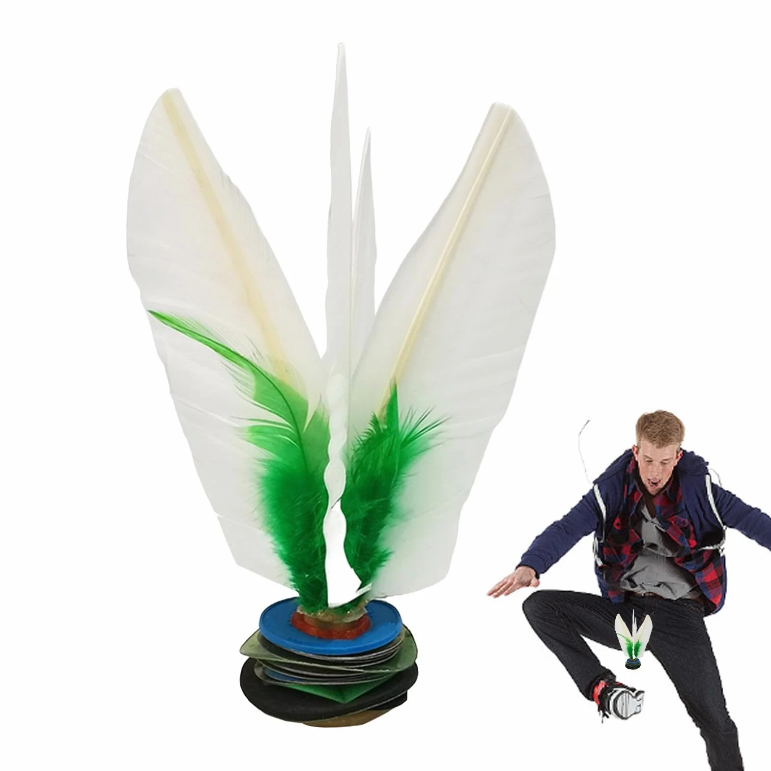 Chinese Jianzi Shuttlecock - White Feathers Foot Kick Handwheel Fitness Sports Outdoor Toy for Kids Adults