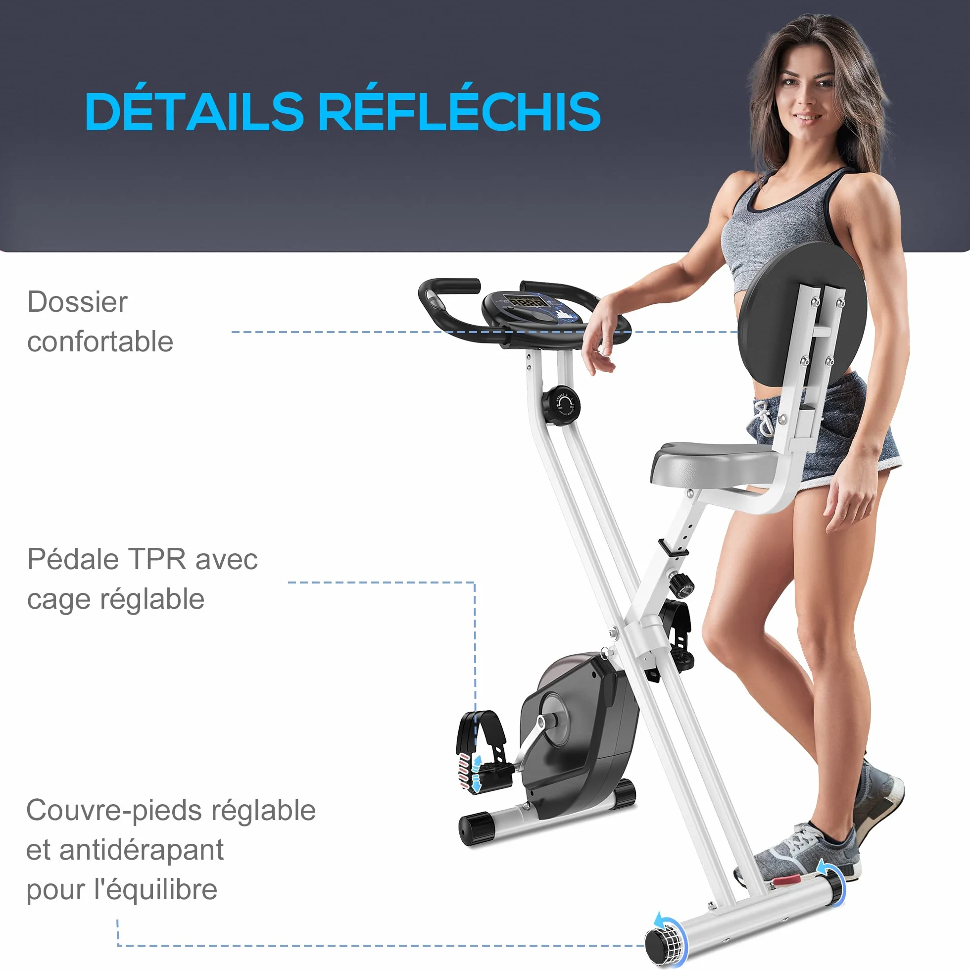 HOMCOM Vélo d'Appartement Magnétique Pliable avec 8 Niveaux de Résistance, Capteur de Pouls - Home Trainer Silencieux