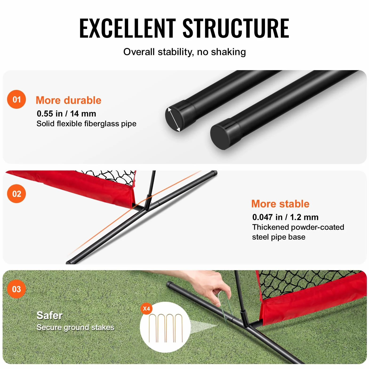 VEVOR Filet d'Entraînement Baseball Softball 238x212 cm, Filet de Protection Portable avec Sac de Transport, Équipement pour Receveur Crosse Football Hockey Jardin