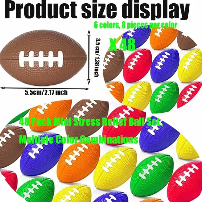 48 Pièces Mini Ballon de Football américain en Mousse 5.5cm Balles Anti-Stress Rugby 6 Couleurs
