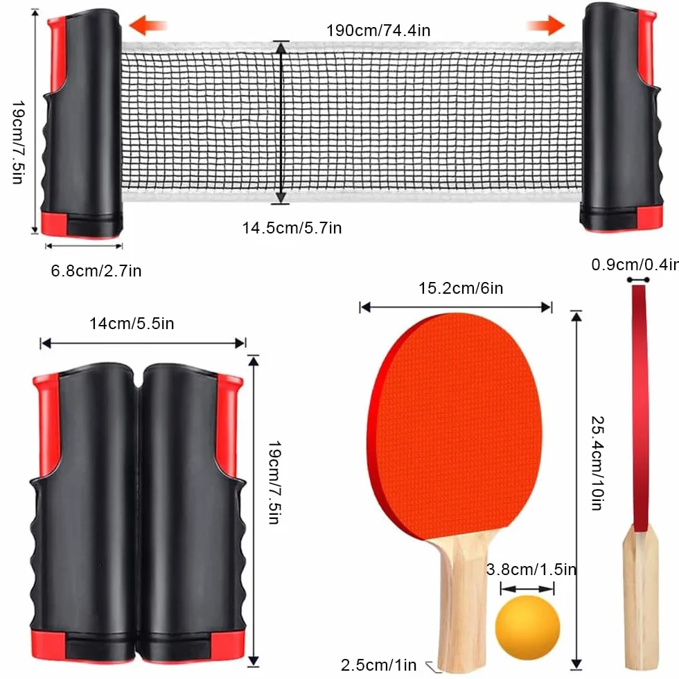 Set de tennis de table pour enfants - 2 raquettes, 6 balles, filet extensible