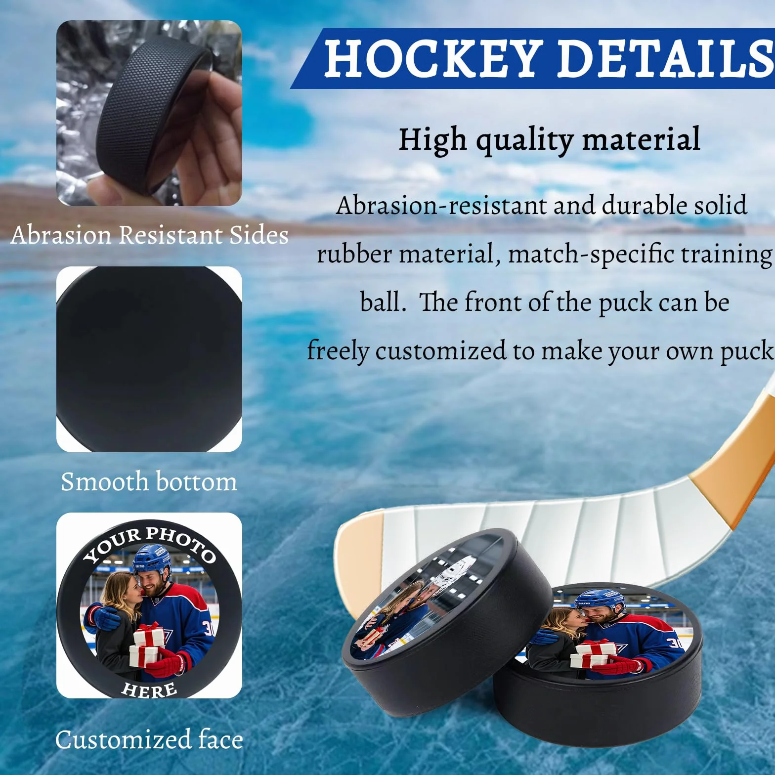 Hockey Puck Personnalisé avec Photo et Logo - Cadeau pour Fans Hommes Garçons Papa Entraîneur