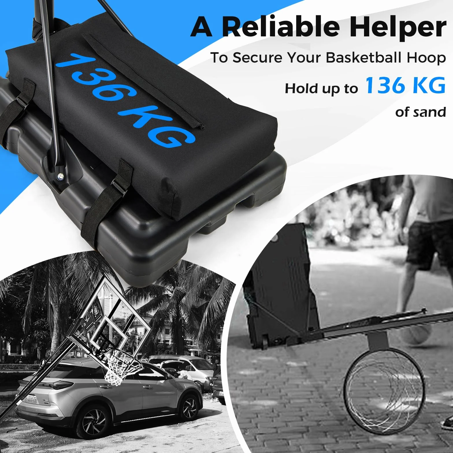 GYMAX Sac de Sable pour Panier de Basket-Ball Portable, Tissu Oxford 600D, 136 kg