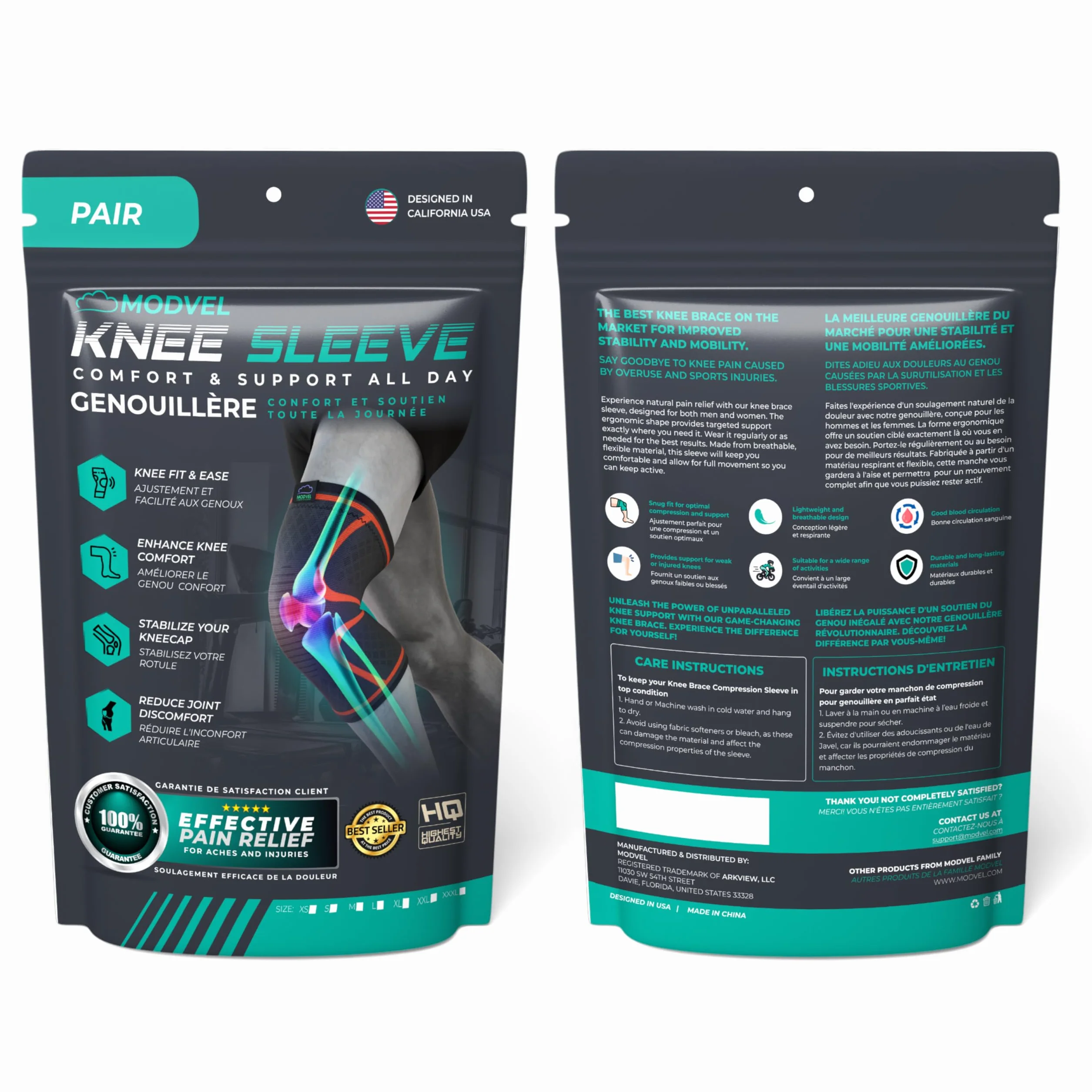 MODVEL Genouillère sport 2 Pièces Ligamentaire Genou, Maintien Compression Genoux Médicales Arthrose Course Douleur