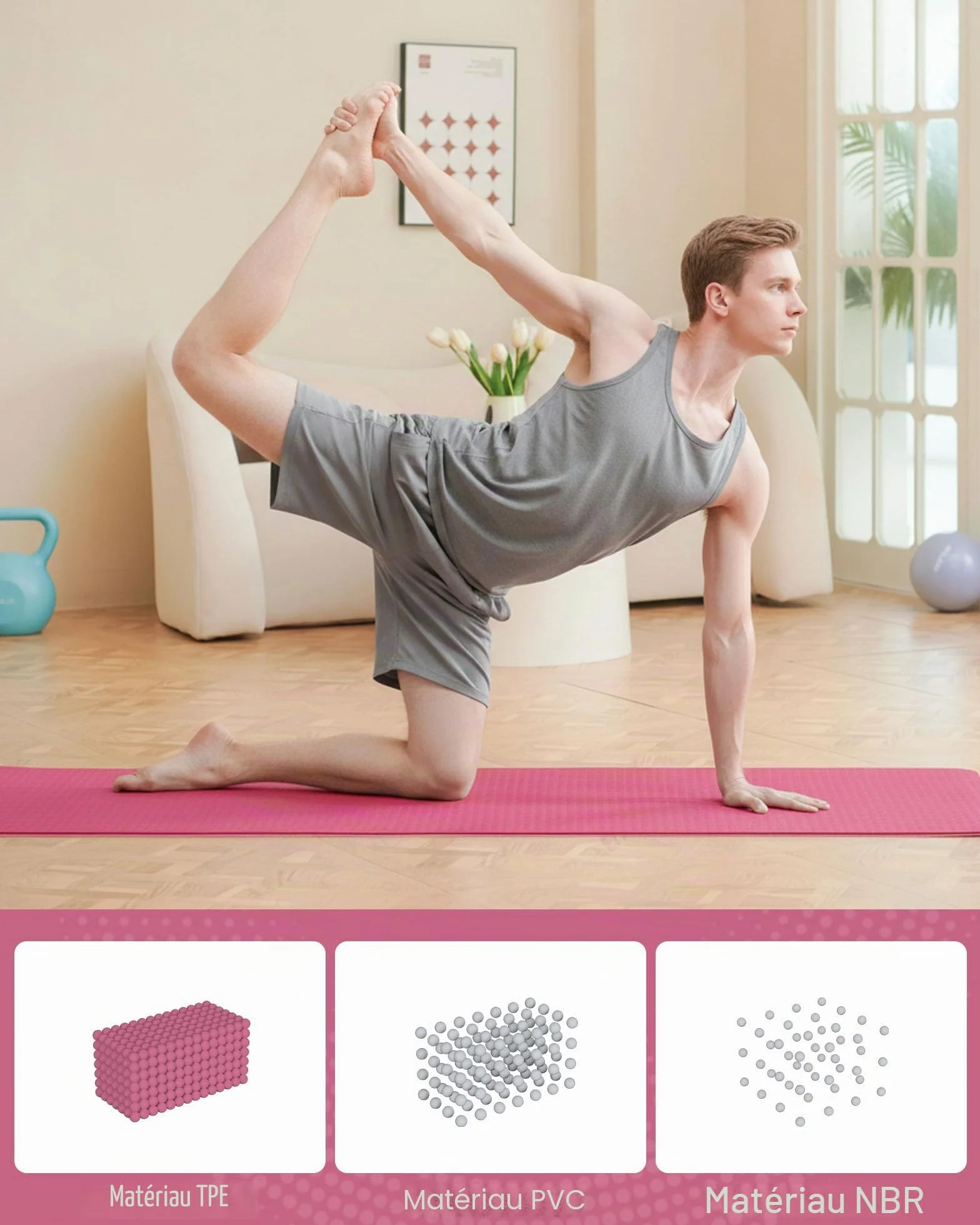 Good Nite Tapis de Yoga Antidérapant Fitness Pilates avec Sangle 183 x 61 x 0,6 cm