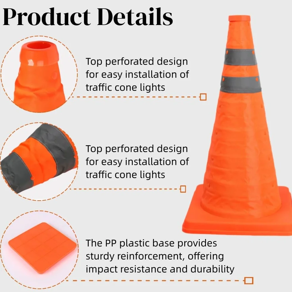 Cônes de Signalisation Pliables 45cm avec Bandes Réfléchissantes 2pcs