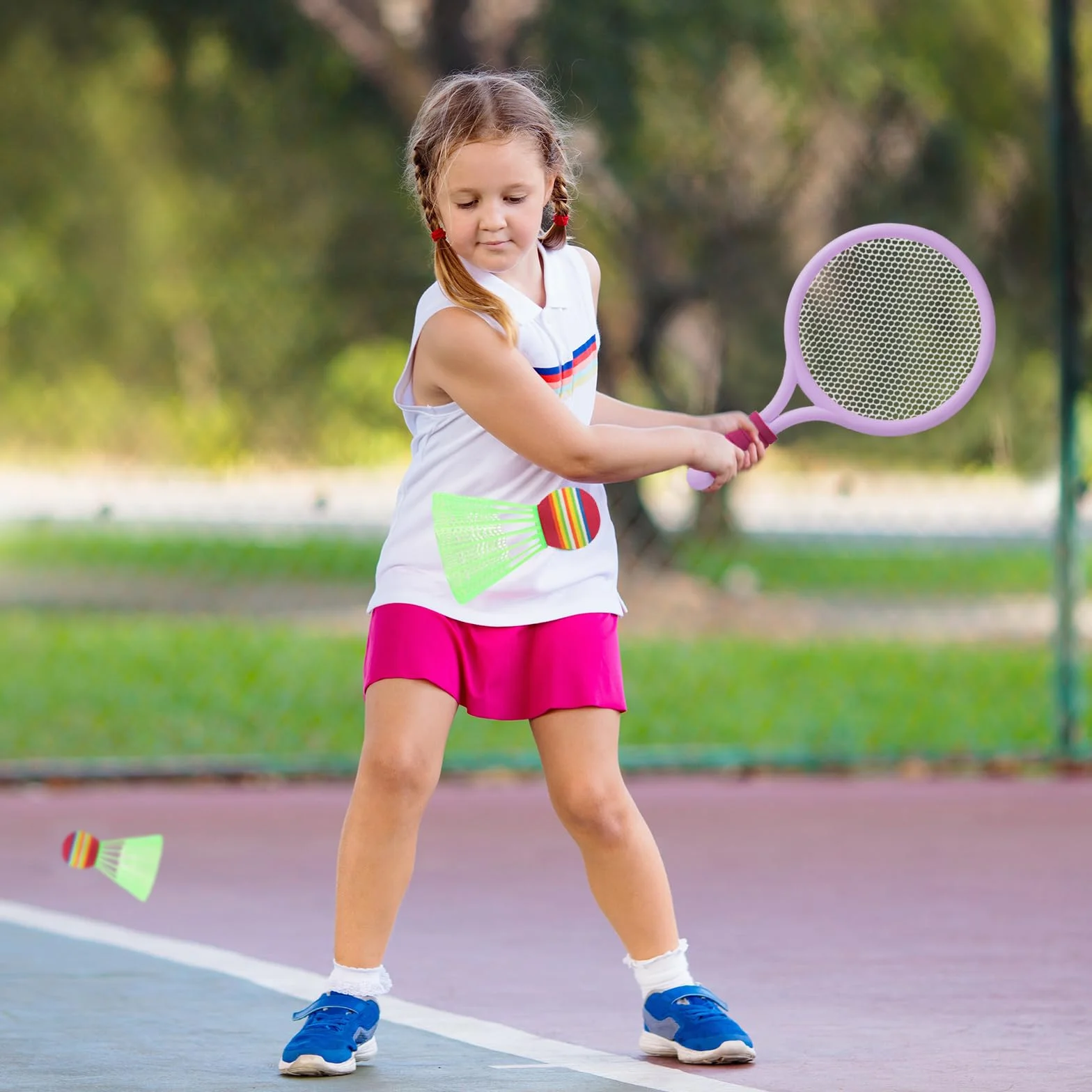 Raquette de Tennis pour Enfants avec 4 Balles et 4 Volants, Tennis Souple