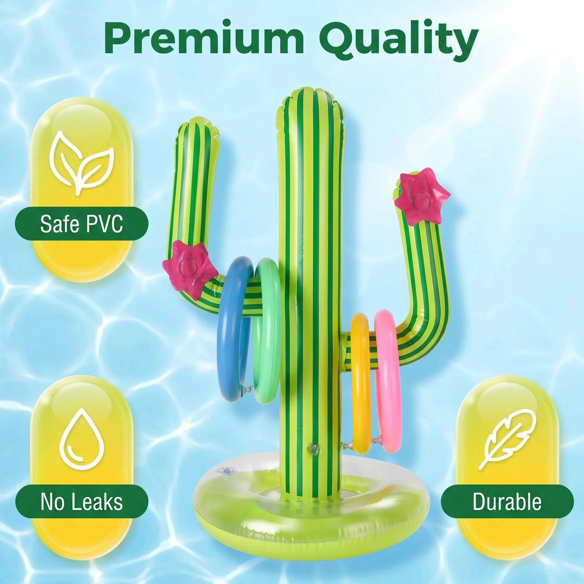 Cactus Gonflable Jeu de Lancer d'Anneau 7PCS Bouée Piscine Jouets d'Eau d'Été
