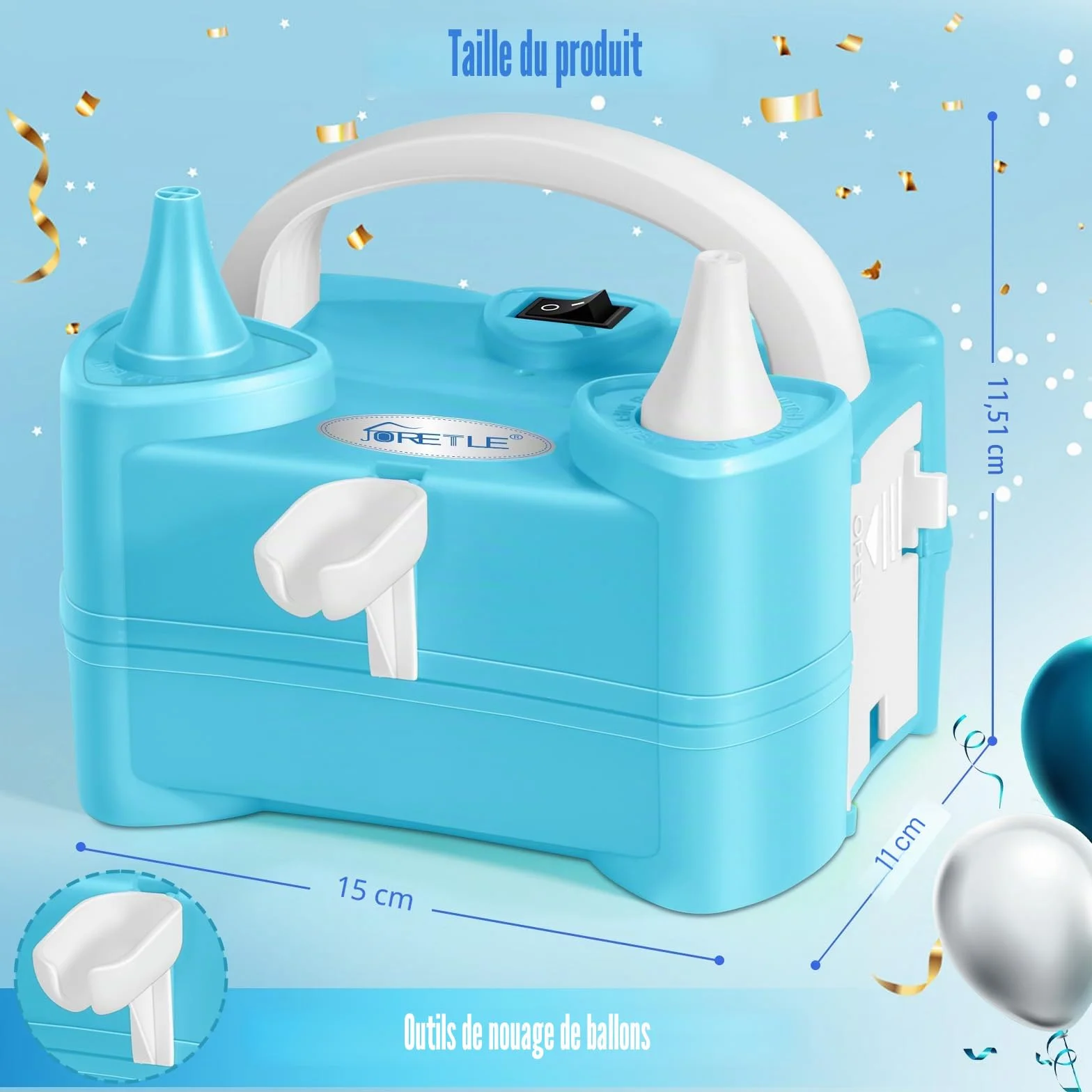 Pompe à Ballon Électrique Portable, Gonfleur avec Porte-Ballon et 2 Buses