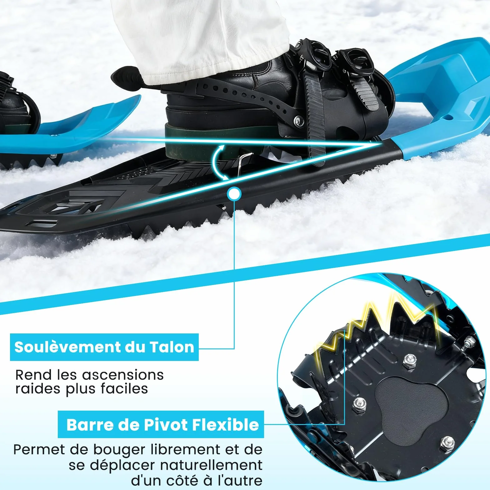 GYMAX Raquettes à Neige avec Bâtons Aluminium, Paniers, Sac, Pointure 35-45, Charge 90 KG