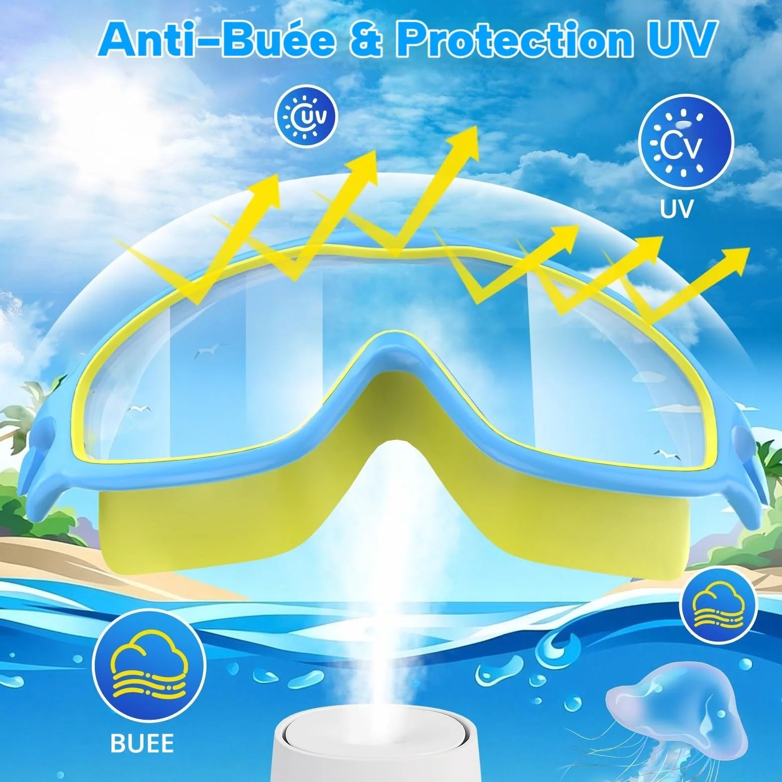 SHINER Lot de 2 Lunettes de Natation Enfants, Grand Champ de Vision HD 180°, Anti-Buée, Protection UV, Silicone Doux Réglable