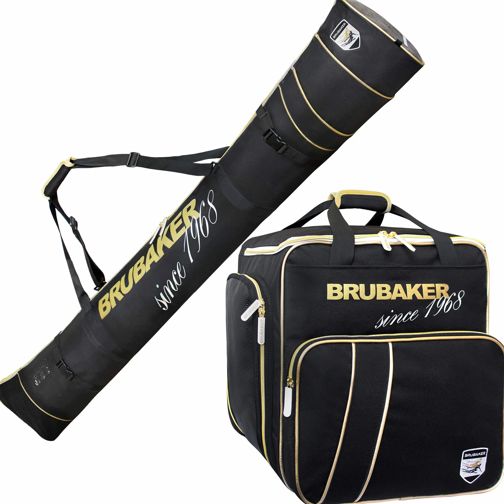 BRUBAKER Set de Ski Grenoble Sac à Chaussures de Ski Housse à Skis 170 cm 190 cm Noir Doré