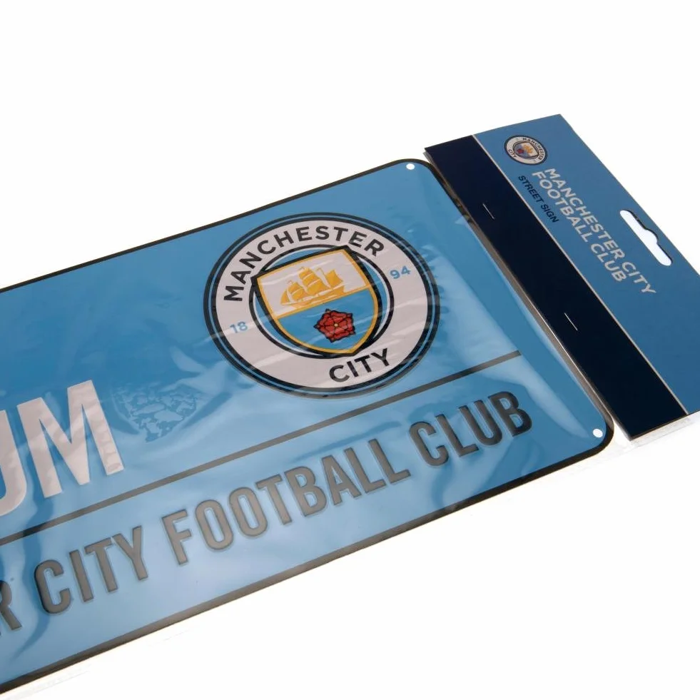 Manchester City FC Plaque de Rue Officielle Métal Bleu 40cm x 18cm