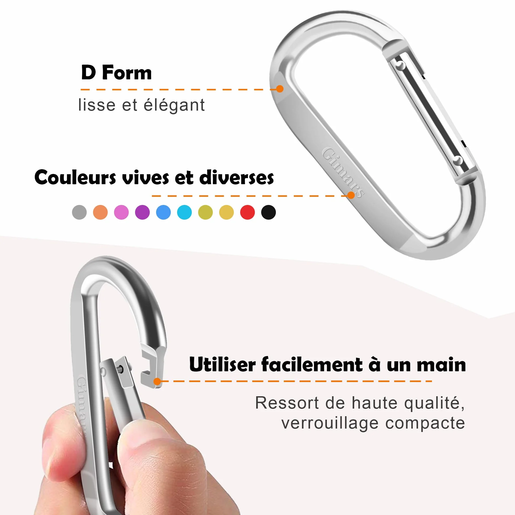 Gimars Lot de 10 Mousquetons à Ressort en Aluminium pour Camping Pêche Randonnée Voyages