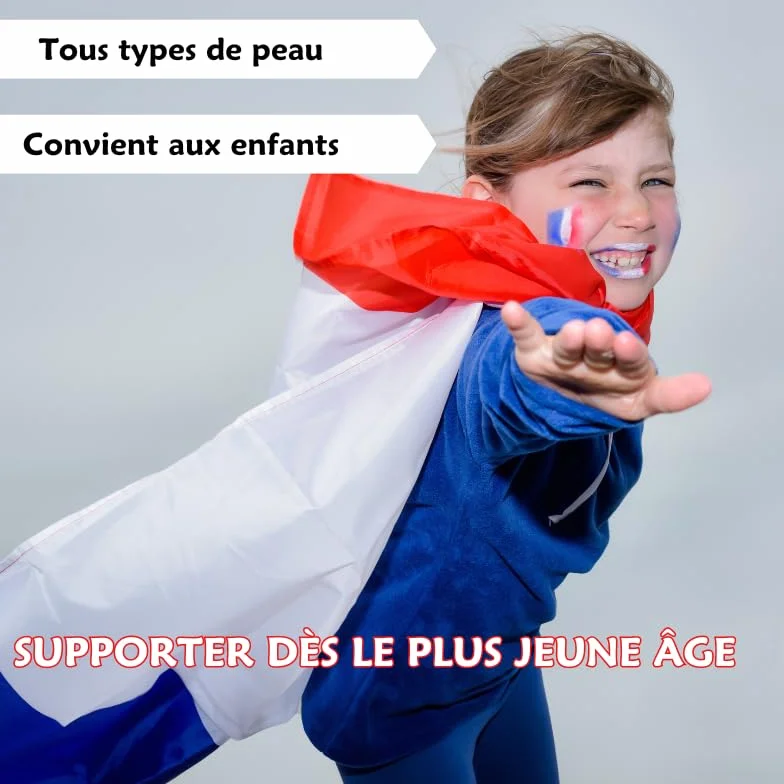 Kit Supporters Français Drapeau Cape & Stick de Maquillage Bleu-Blanc-Rouge France