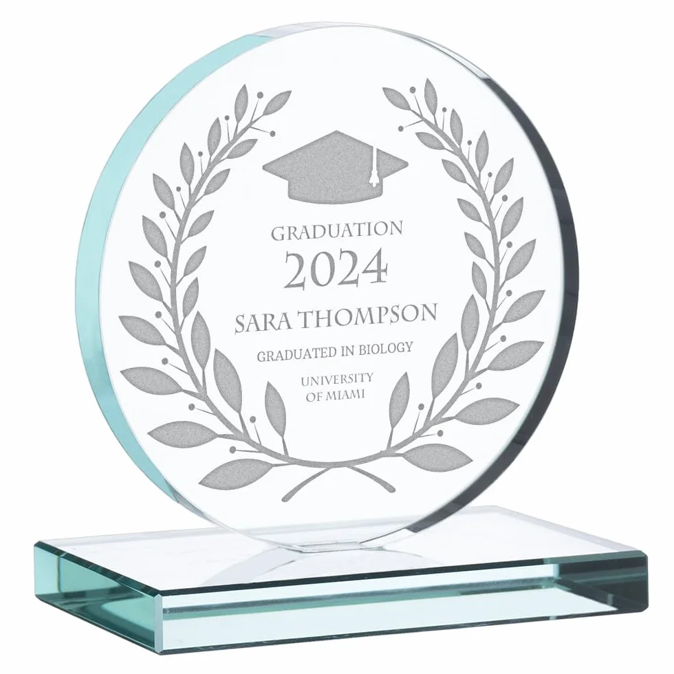 Trophée Personnalisé Verre Gravé avec Nom et Texte Rond Boîtier de Rangement Inclus