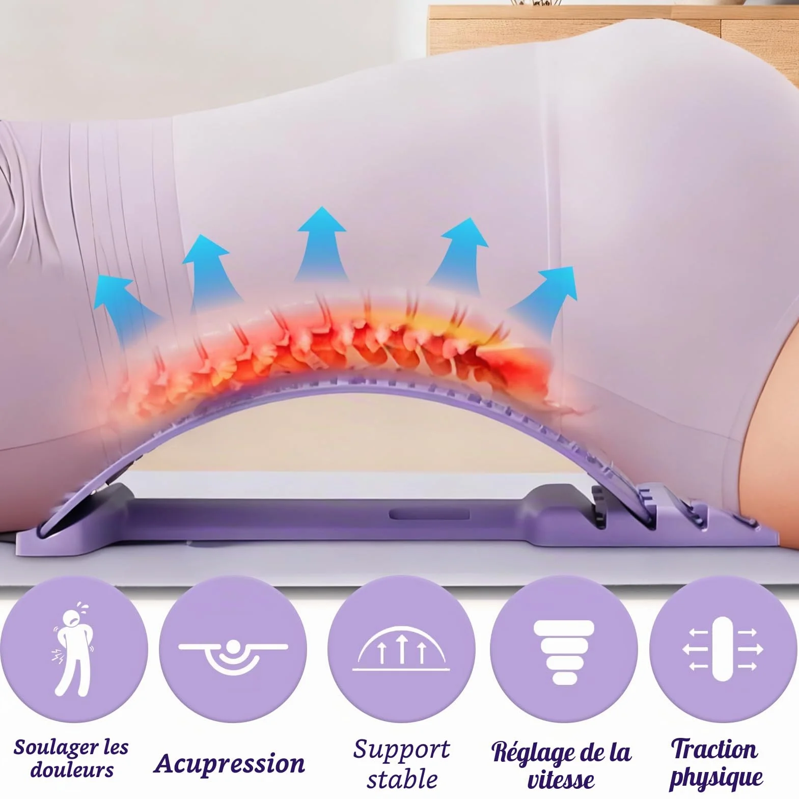 Magic Stretcher Planche de Soutien Lombaire 4 niveaux réglables 10 magnétique Violet
