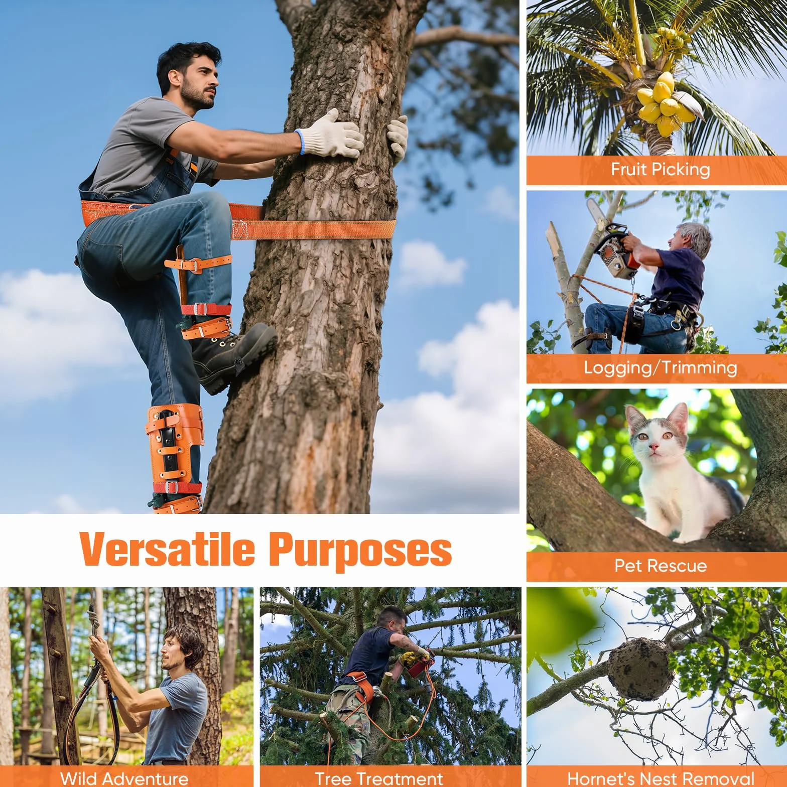 Outil d'escalade d'arbre réglable en hauteur 40-45 cm, renforcement vertical, cravate pied d'arbre