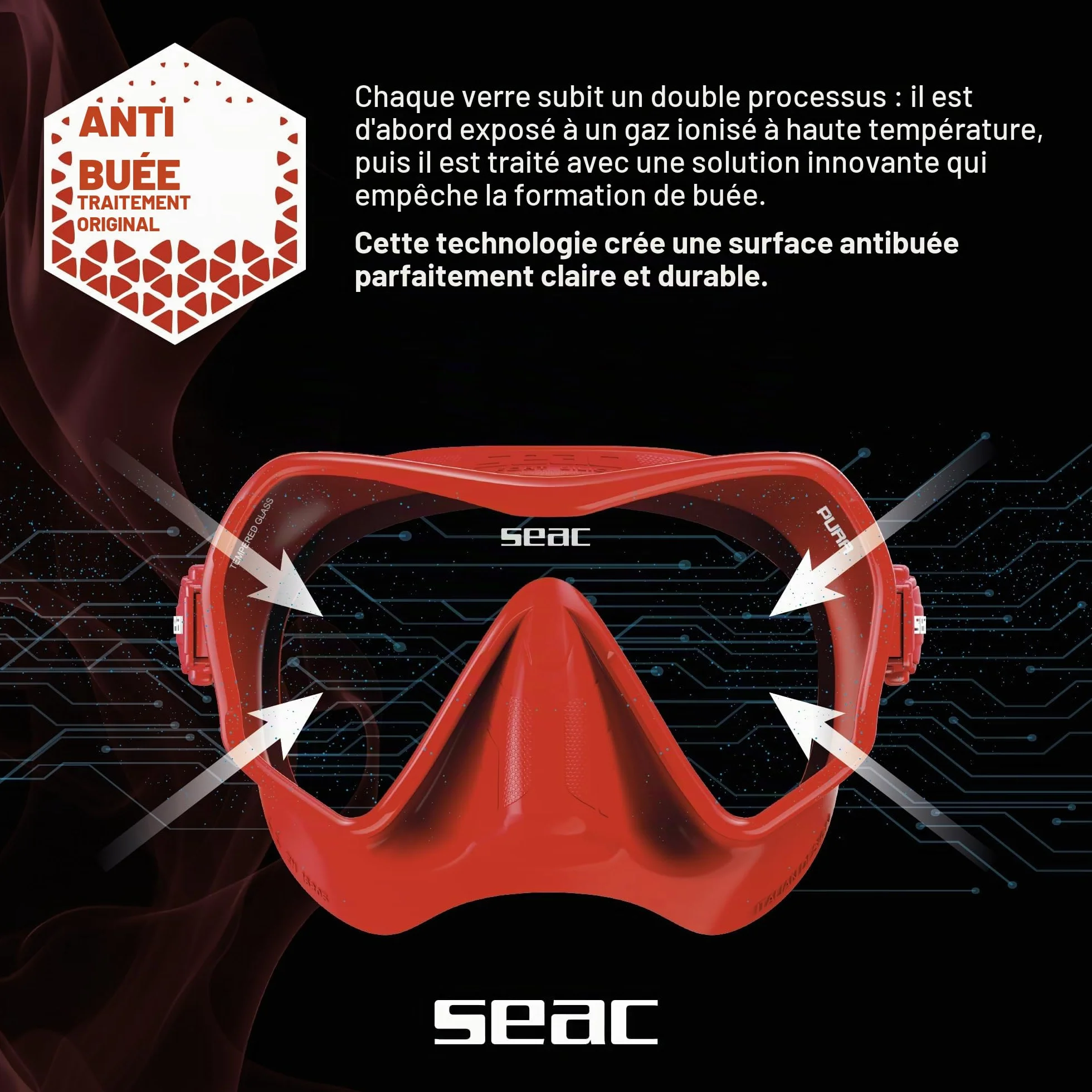 SEAC Pura Masque de Plongée Monoverre Frameless en Silicone Antifog Low Volume