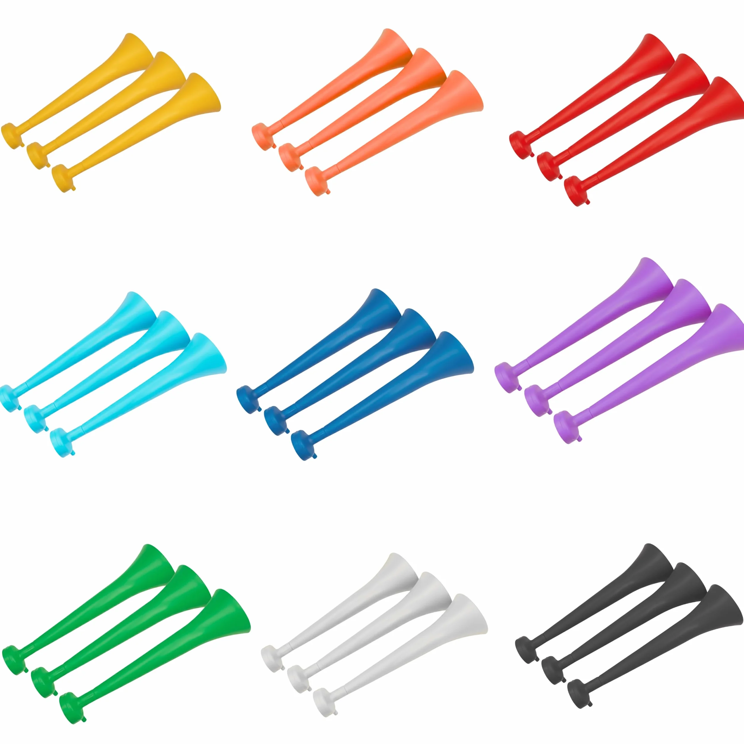 Lot de 3 trompettes Vuvuzela colorées pour fêtes, piñatas et sport