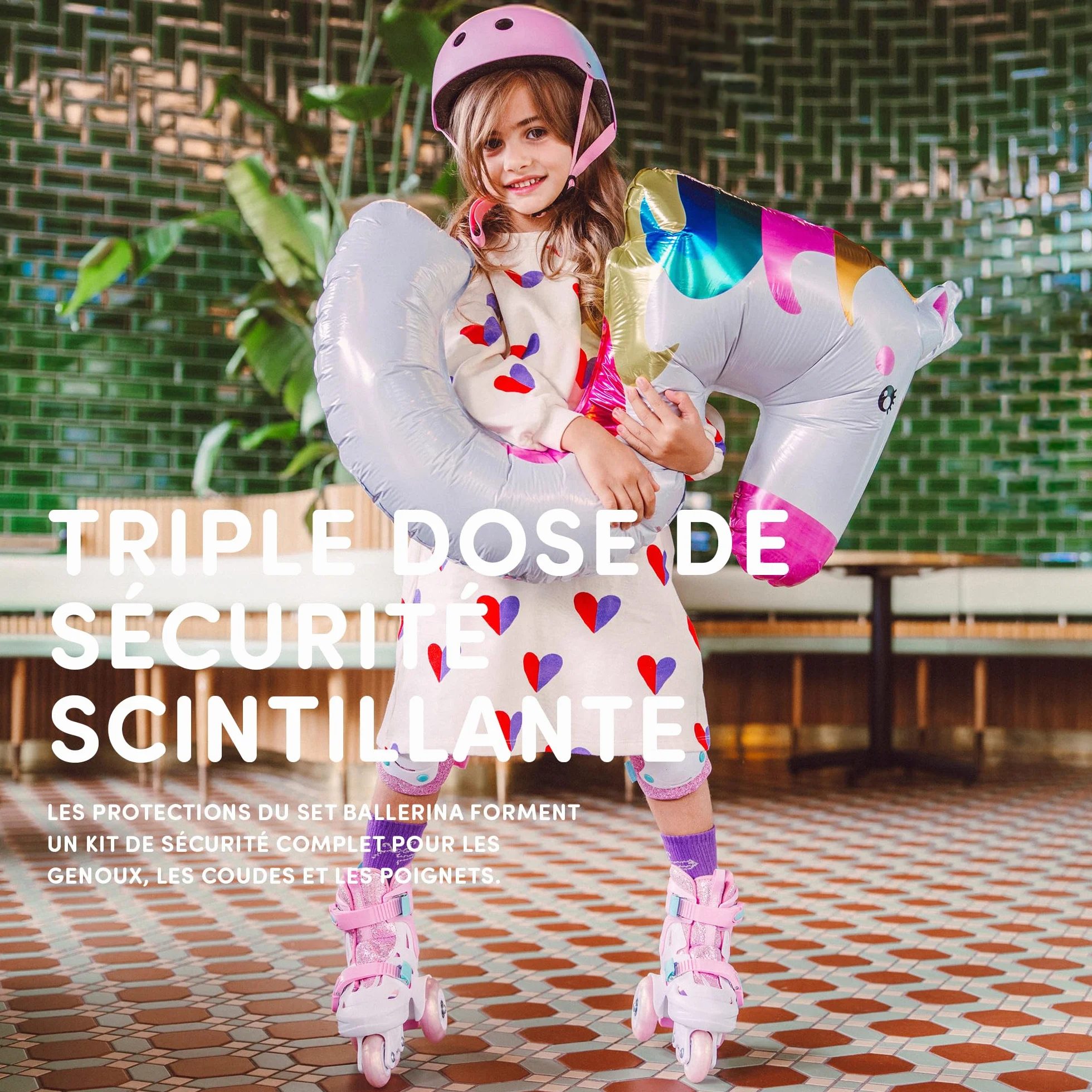 Cariboo Patins à roulettes pour Enfants Ajustables Débutants Set avec Protège-Genoux Coudières Protège-Poignets Ballerina
