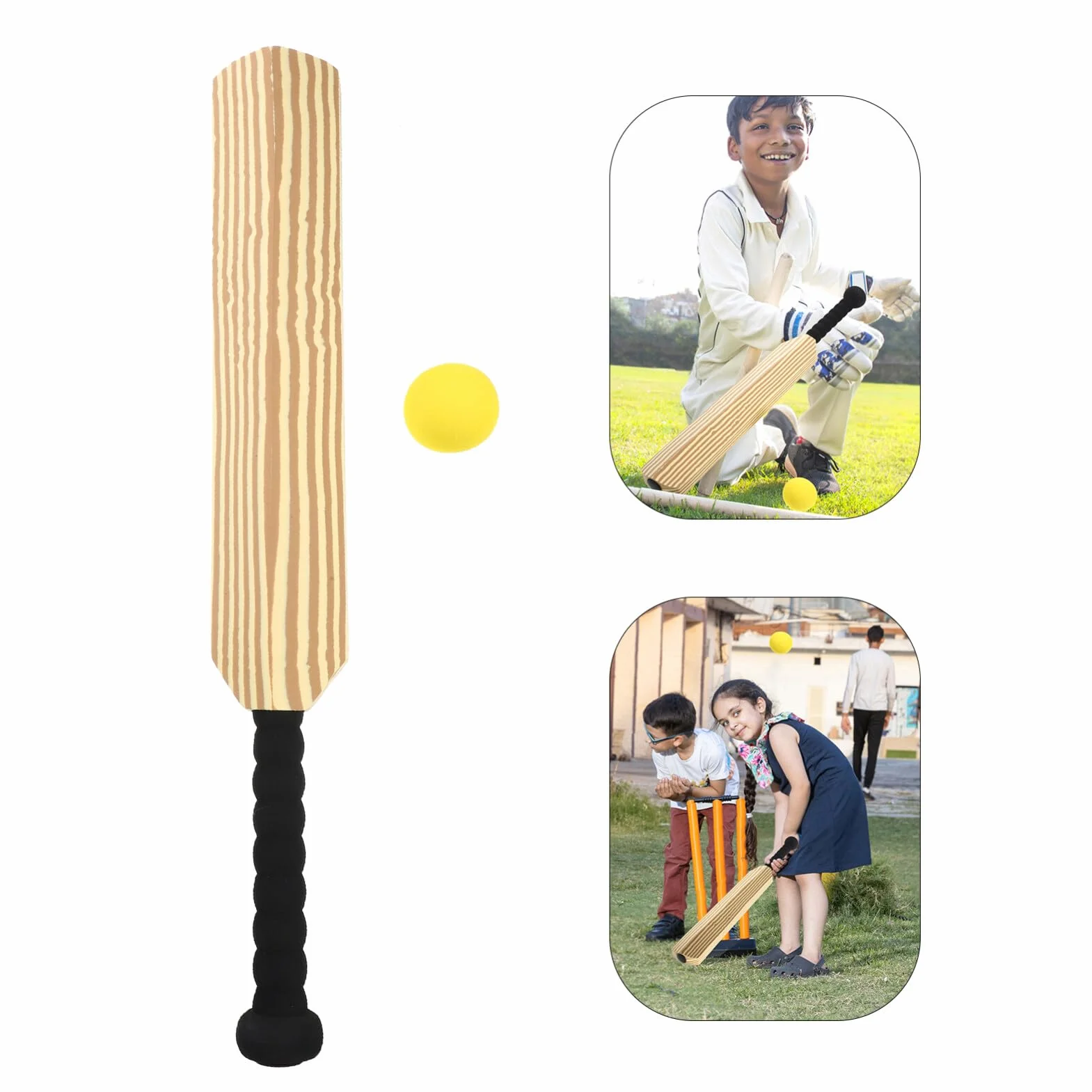 Mipcase Batte De Cricket Interactif Rembourrée en Mousse Balles D'intérieur Jouet pour Maison Plage Jardin