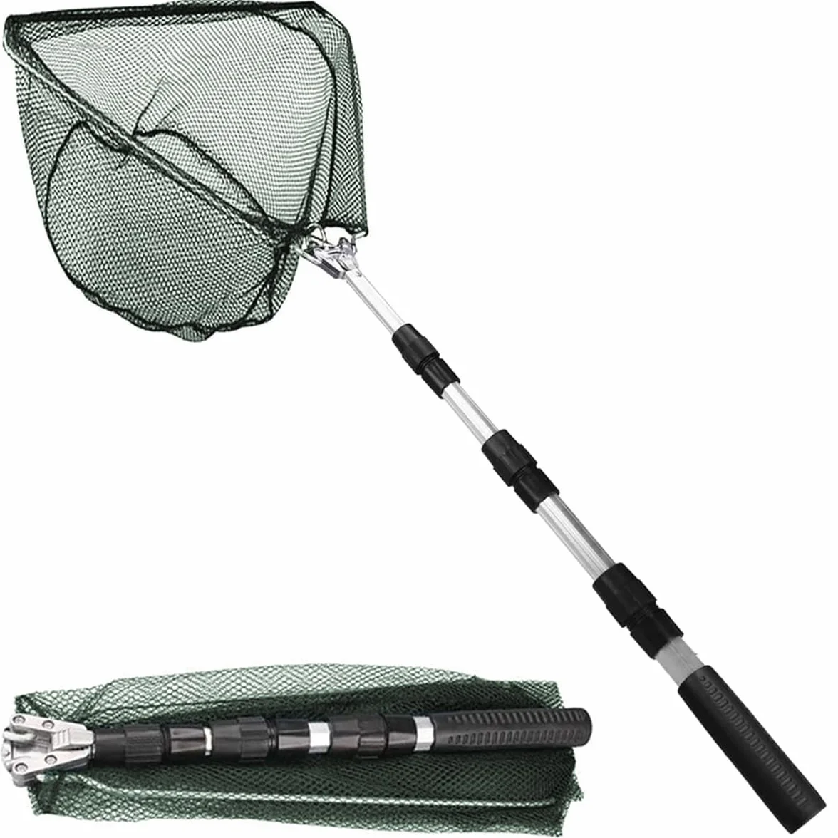 Épuisette de pêche Pliable 130 cm Cadre Triangulaire Stable caoutchoutée pour étang ruisseaux lacs bateau