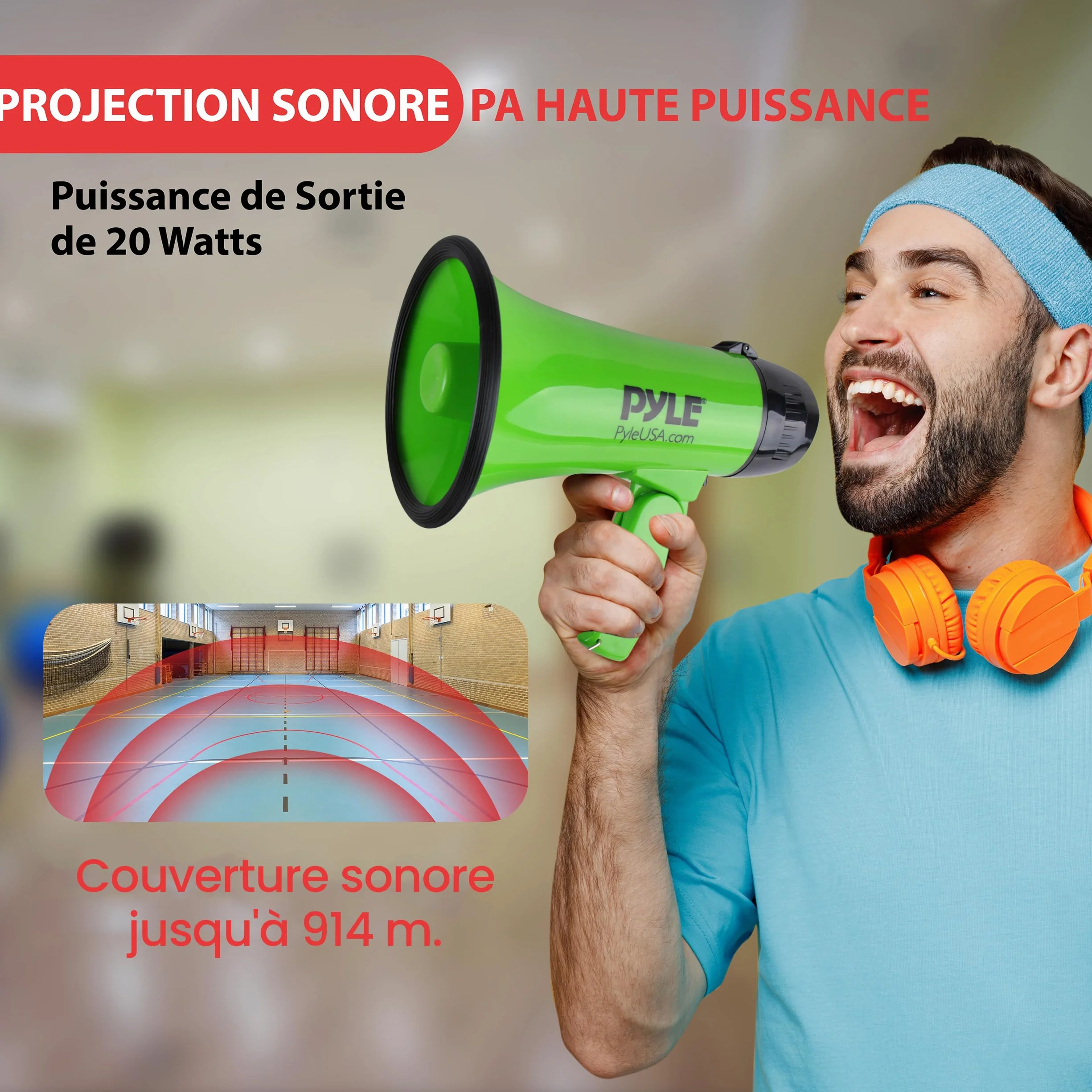 Pyle Mégaphone Portable 20W avec Sirène, Microphone, 2 Modes, Poignée Pliante - Vert