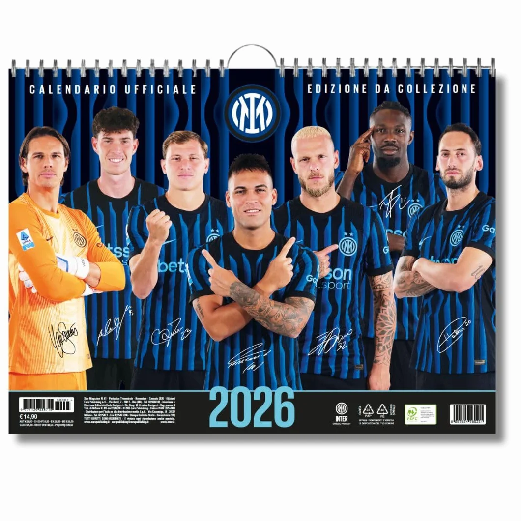 EURO PUBLISHING Calendrier horizontal Inter 2026 - Édition de collection - 44 x 33 cm - Langue Italienne