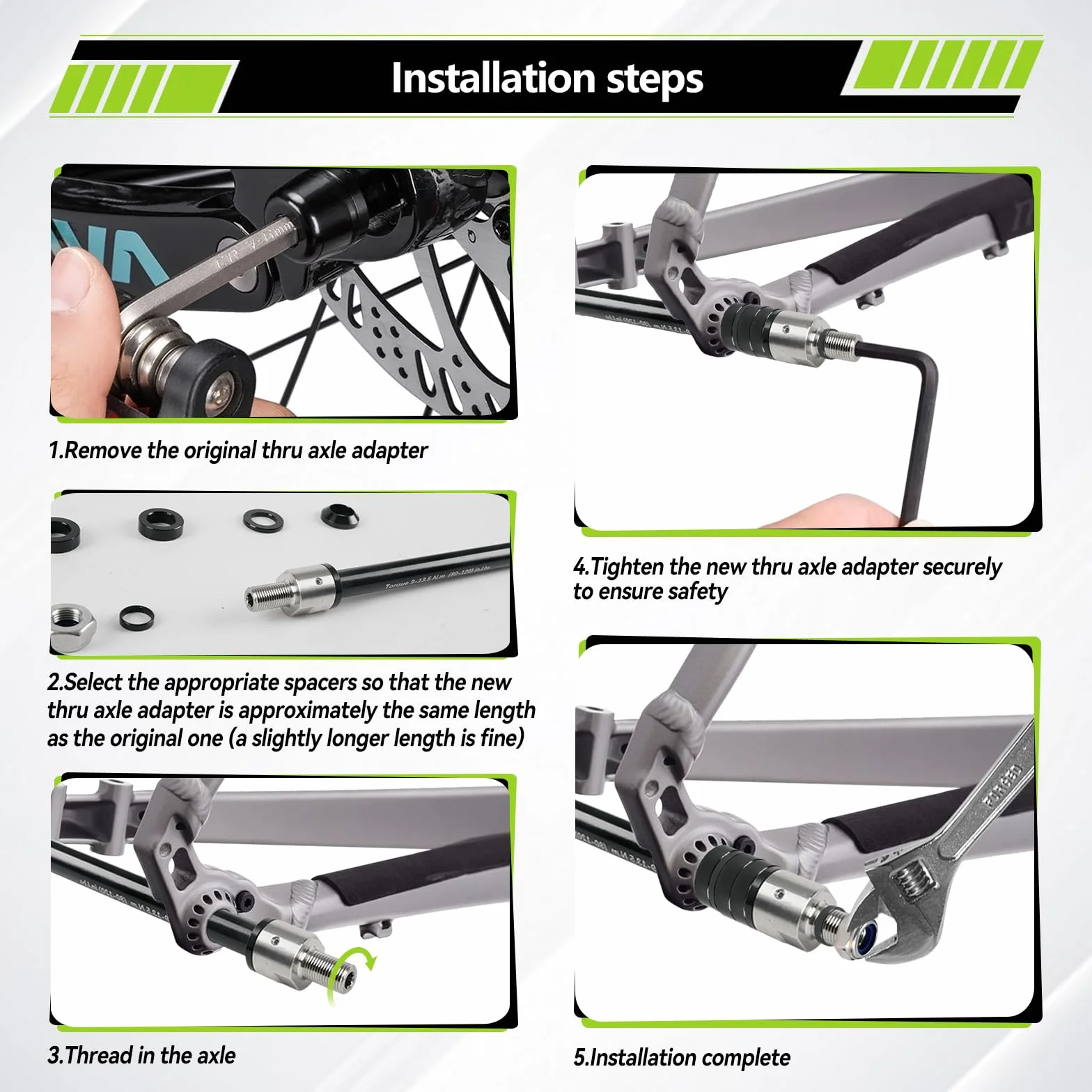 Adaptateur d'essieu traversant M12 160-178 mm longueur de tige réglable pour remorque de vélo