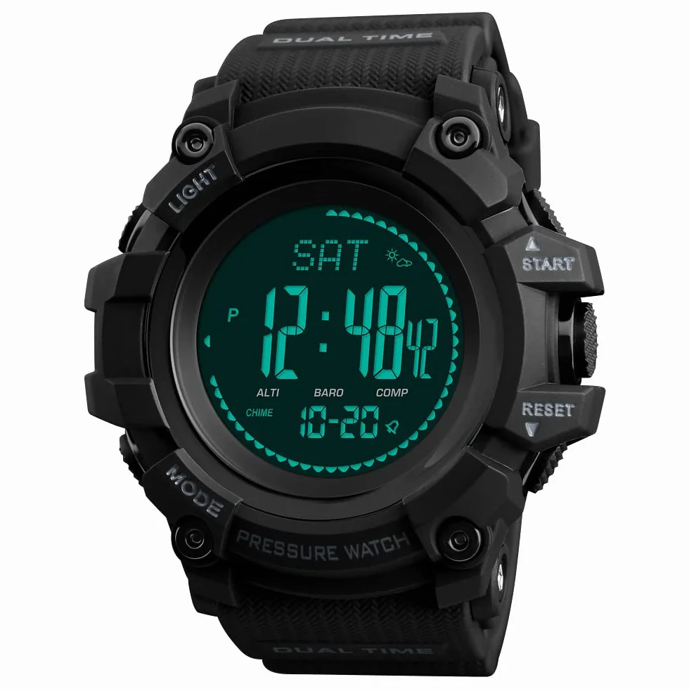 Montre Homme Outdoor Sport Digital Multifonctionnelle Plastique Caoutchouc Bracelet Noir Podomètre Altimètre Baromètre Thermomètre