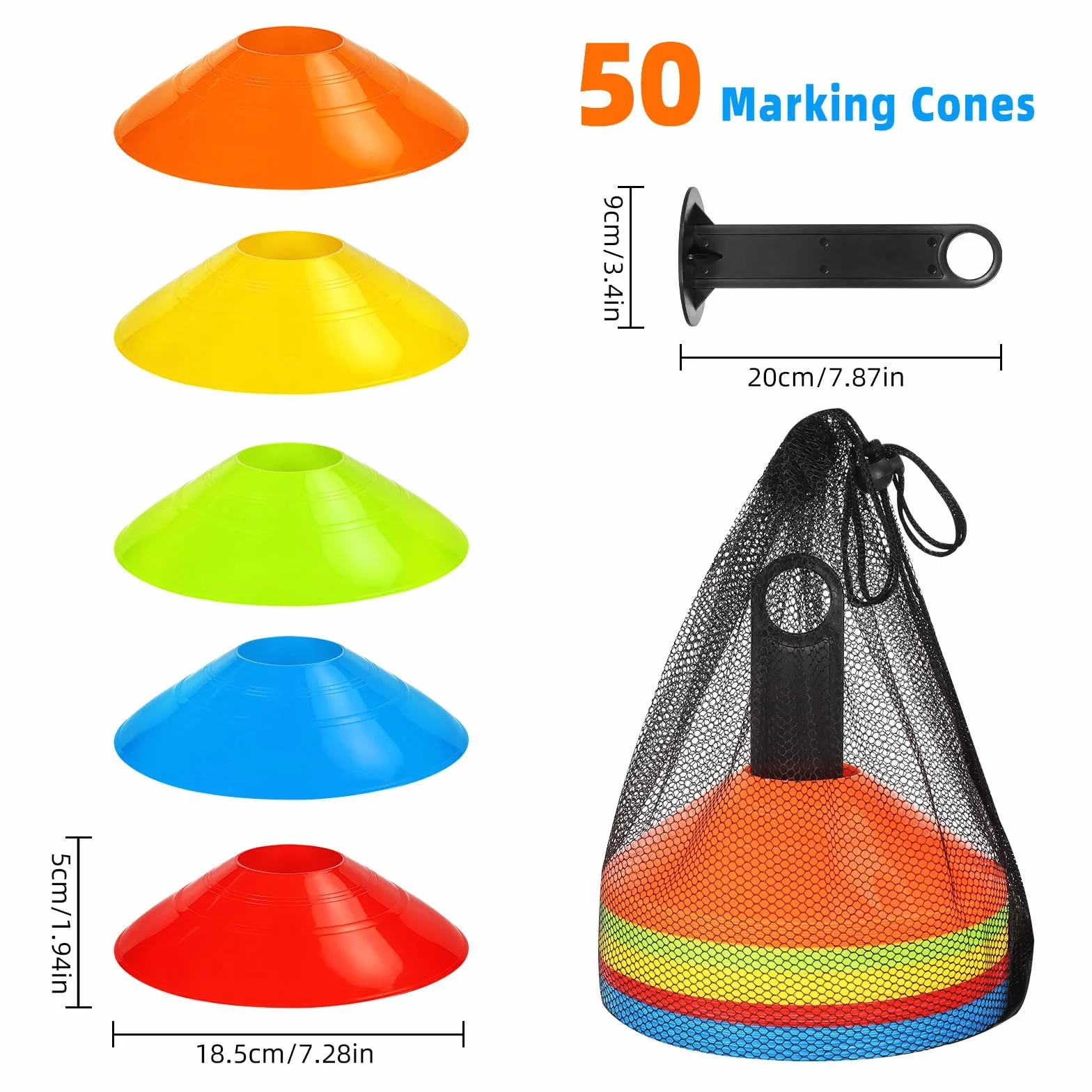 Plots de Marquage Football 50 Plots Entraînement avec Poignée Sac Filet