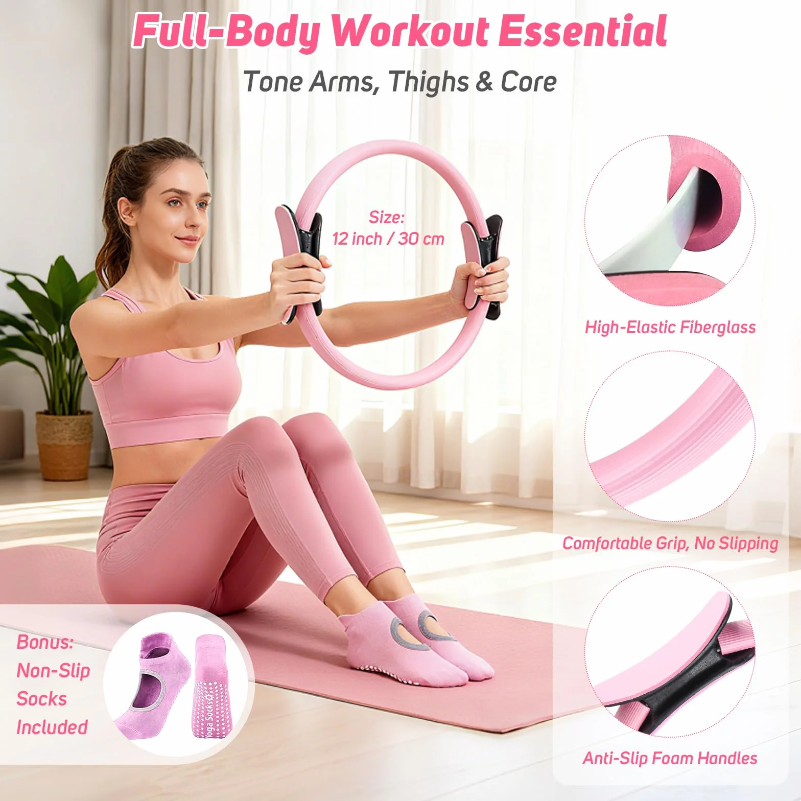Asten Kit de Pilates à Domicile : Équipement avec Anneau, Balle, Bandes de Résistance, Curseur et Rouleau en Mousse