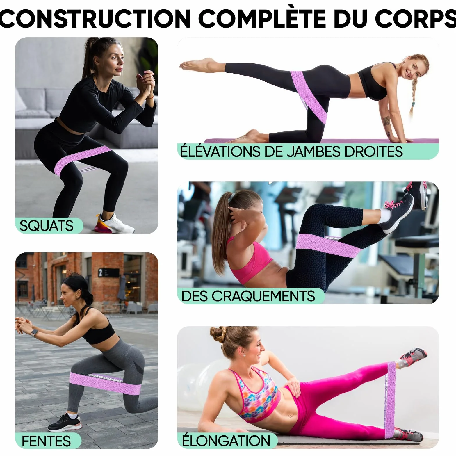 Suright Bande Élastique Musculation en Tissu, 3 Niveaux de Force, Élastique Sport Yoga Pilates Fitness
