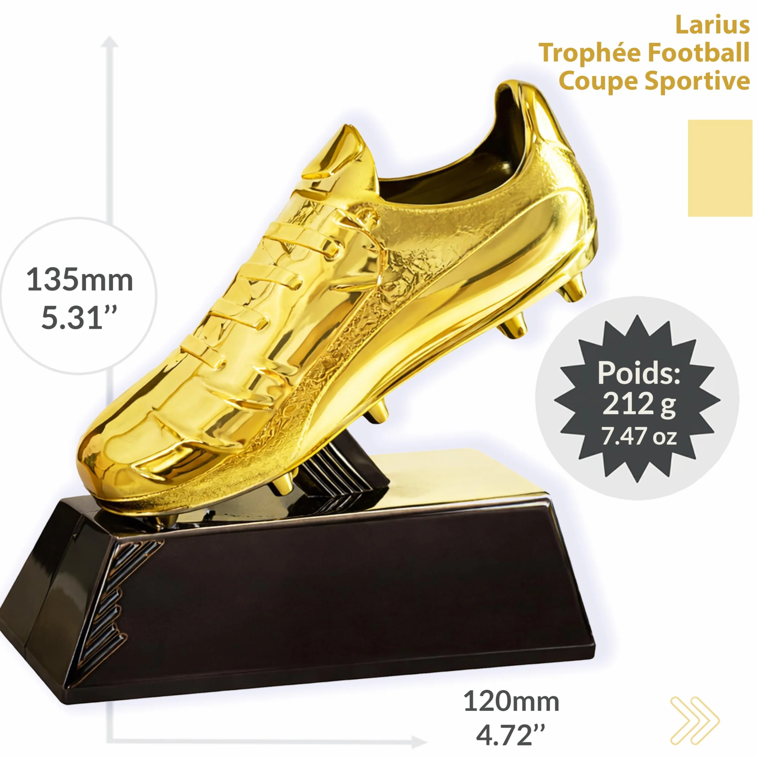 Larius Trophée de football dorée 13,5 cm 212 g avec gravure en option Coupe gagnante pour tournois MVP Goalkeeper King S2